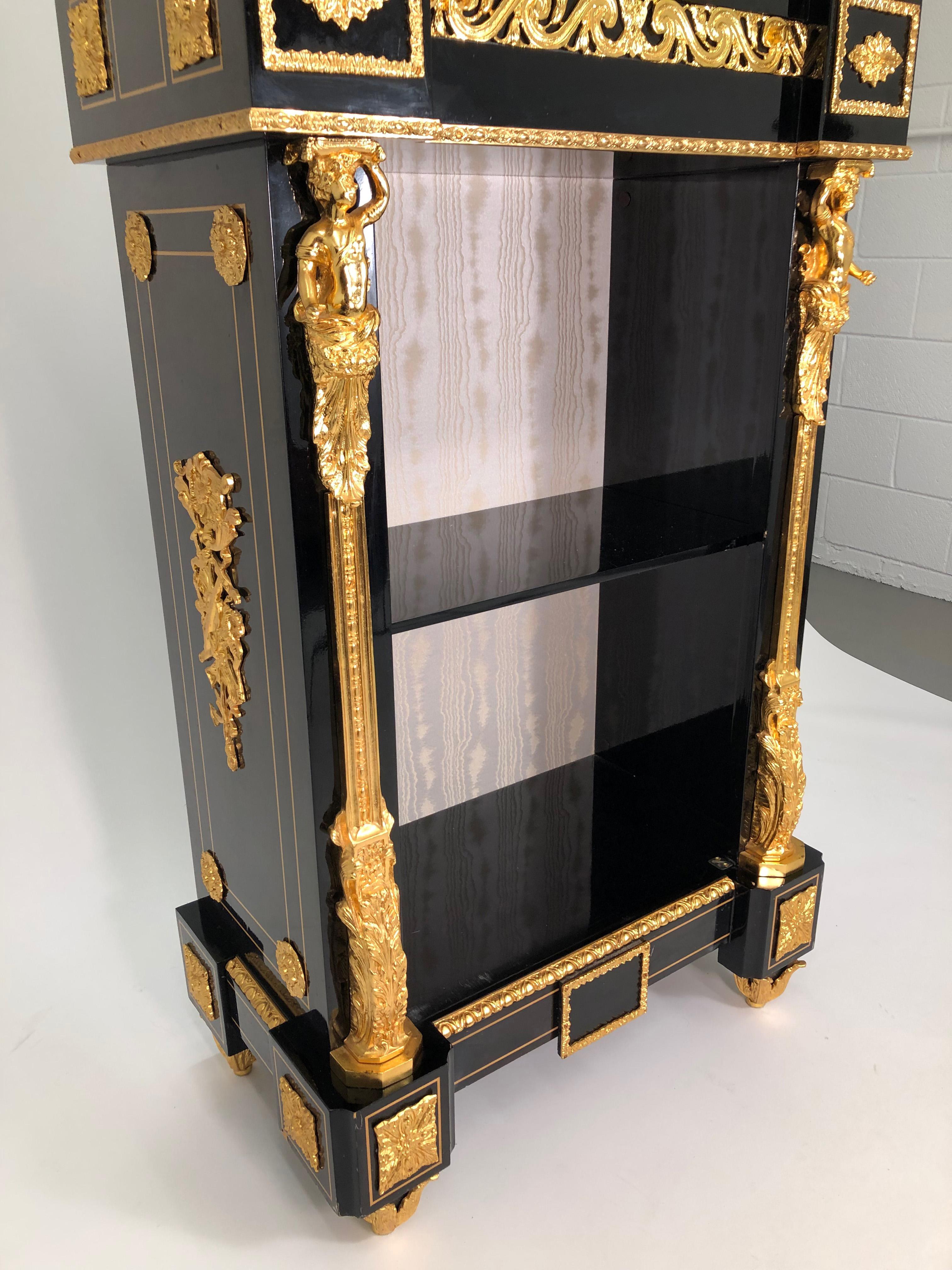 Louis XV Style Black Lacquered Longcase Clock with Dore Bronze Ormolu Mountings For Sale 9