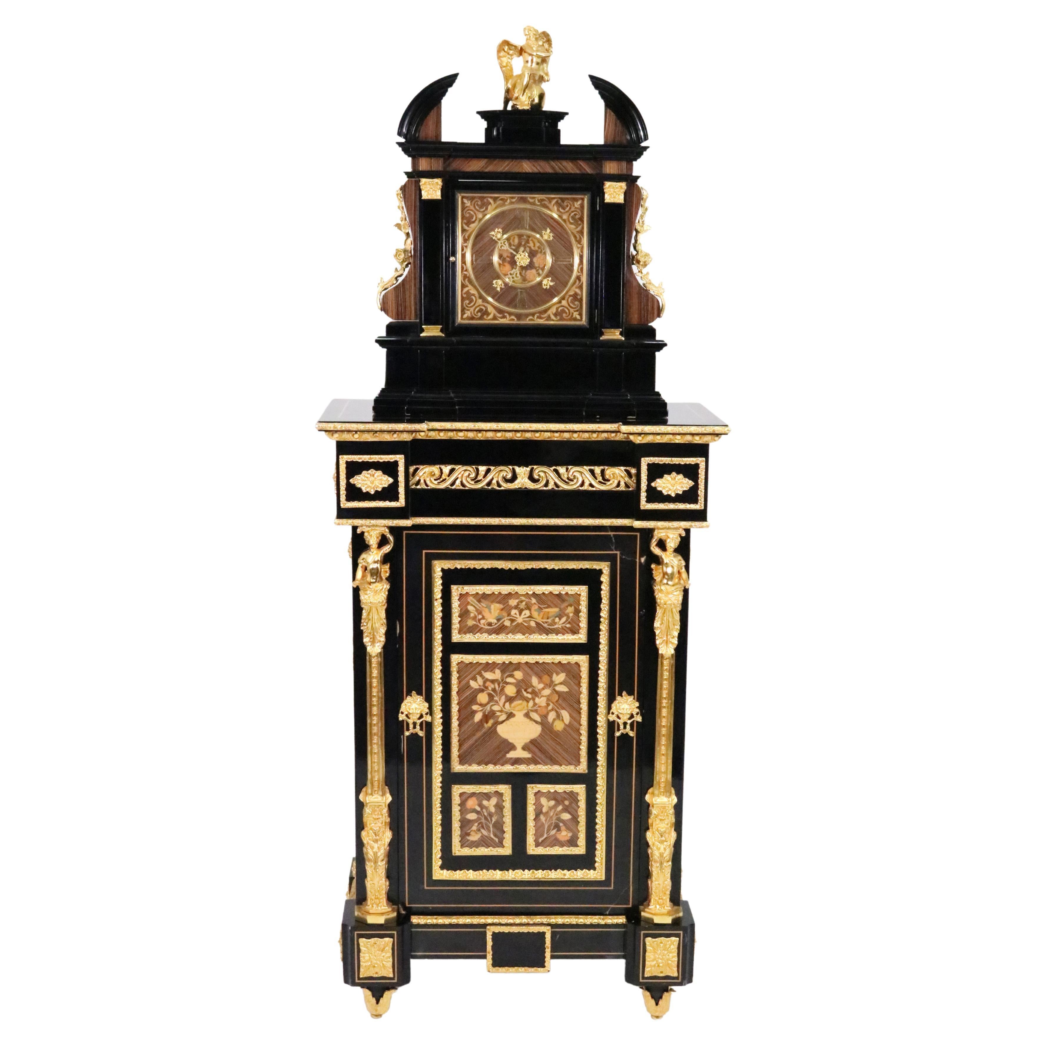 Louis XV Style Black Lacquered Longcase Clock with Dore Bronze Ormolu Mountings