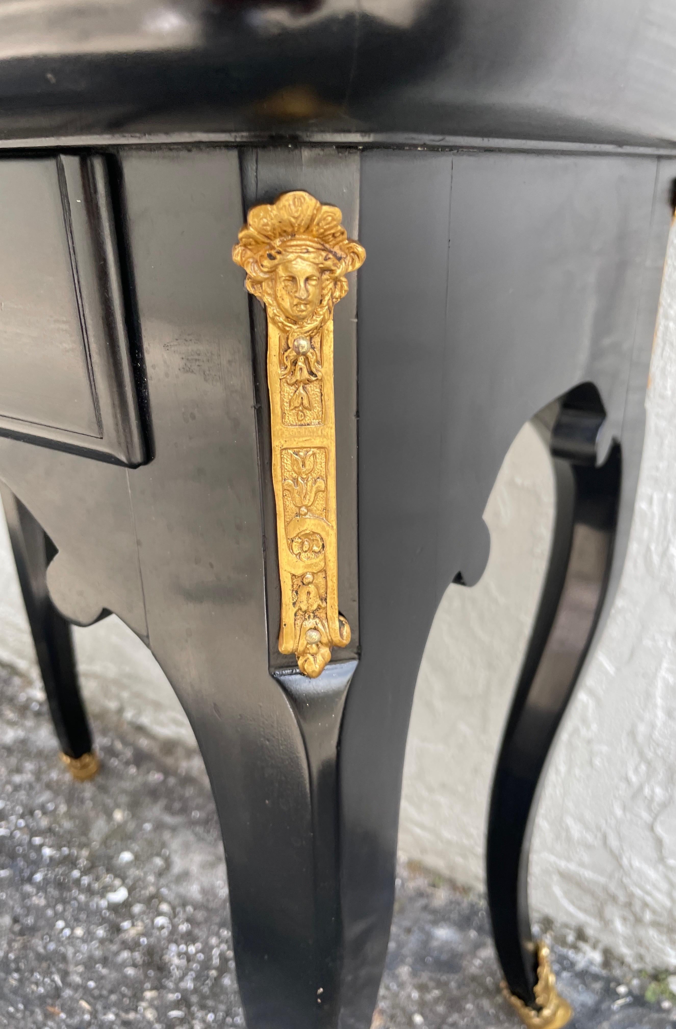 Wood Louis XV Style Black Lacquered Side Table with Hoof Feet For Sale