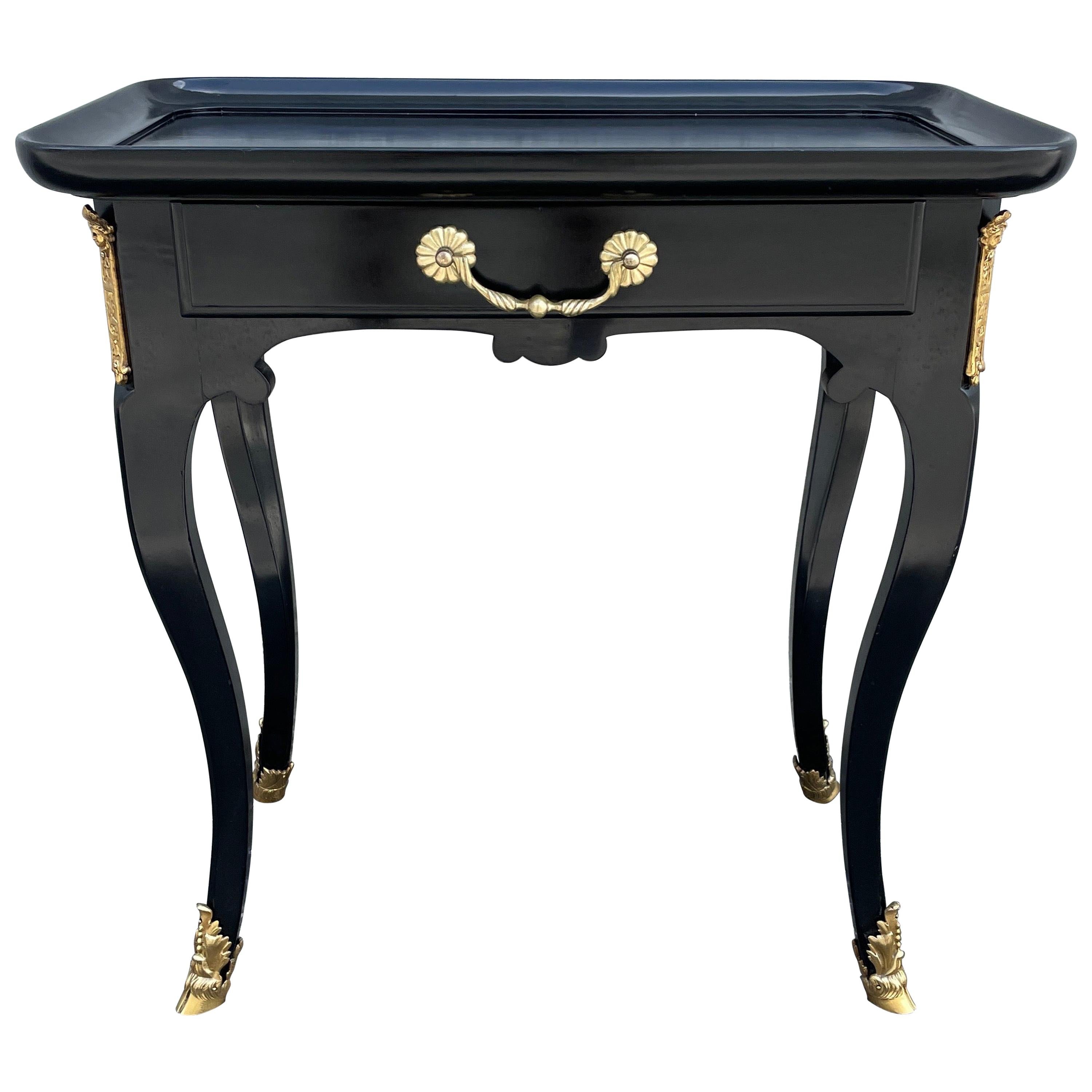 Louis XV Style Black Lacquered Side Table with Hoof Feet