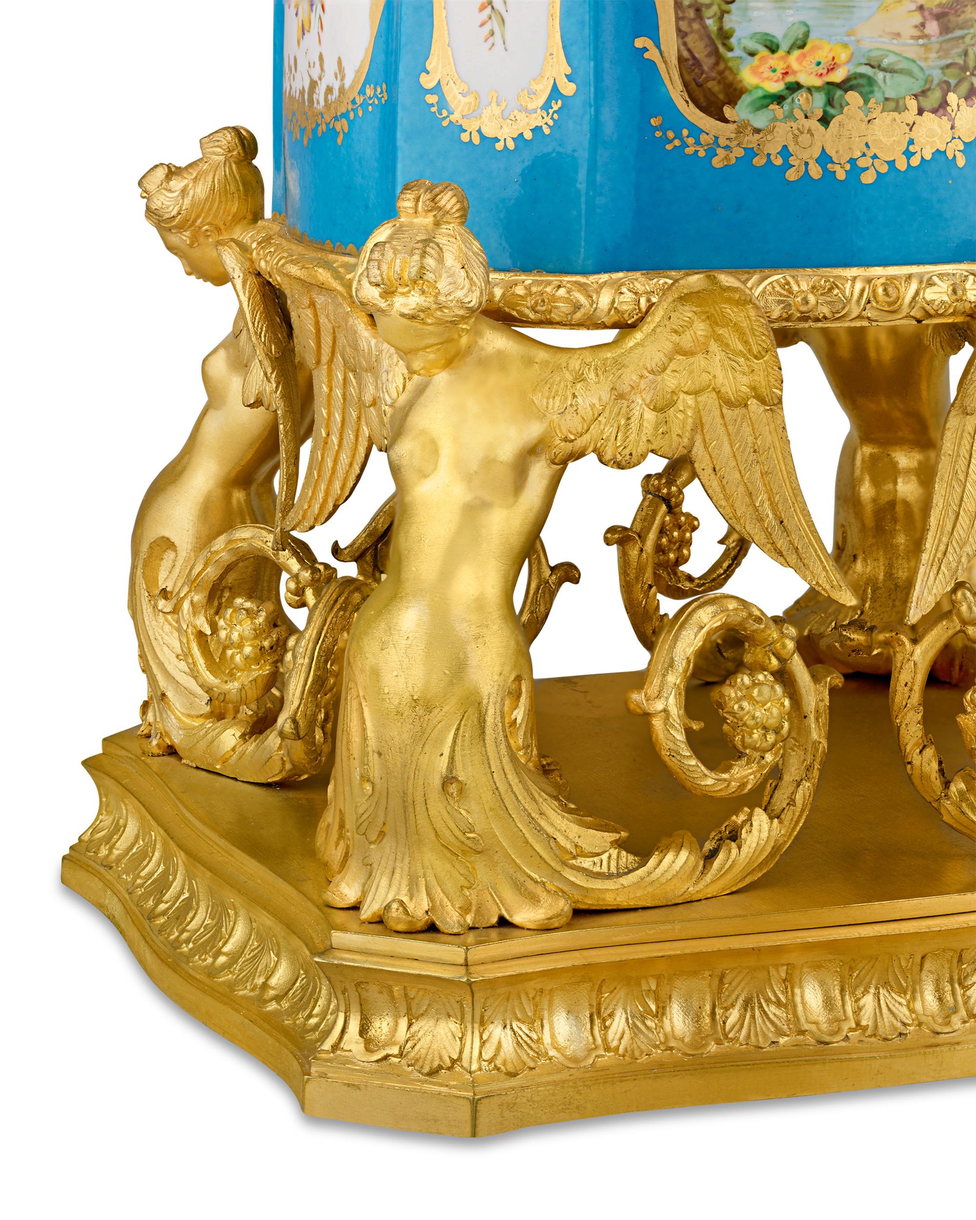 Gilt Louis XV Style Bleu Céleste Vase For Sale