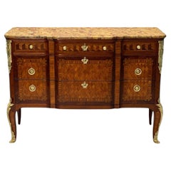Antique Louis XV Style, Block Front French Commode, Kingwood, Bronze, 19th Century