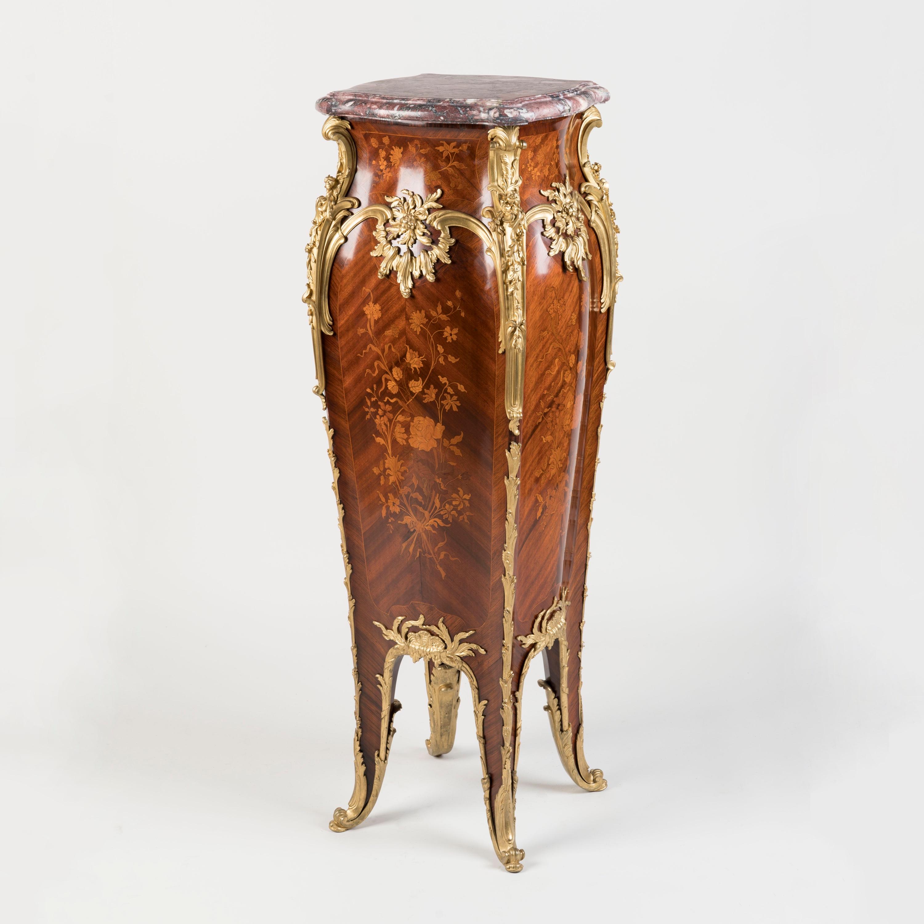French Louis XV Style Bombé Form Marquetry Inlaid Pedestal by François Linke of Paris For Sale