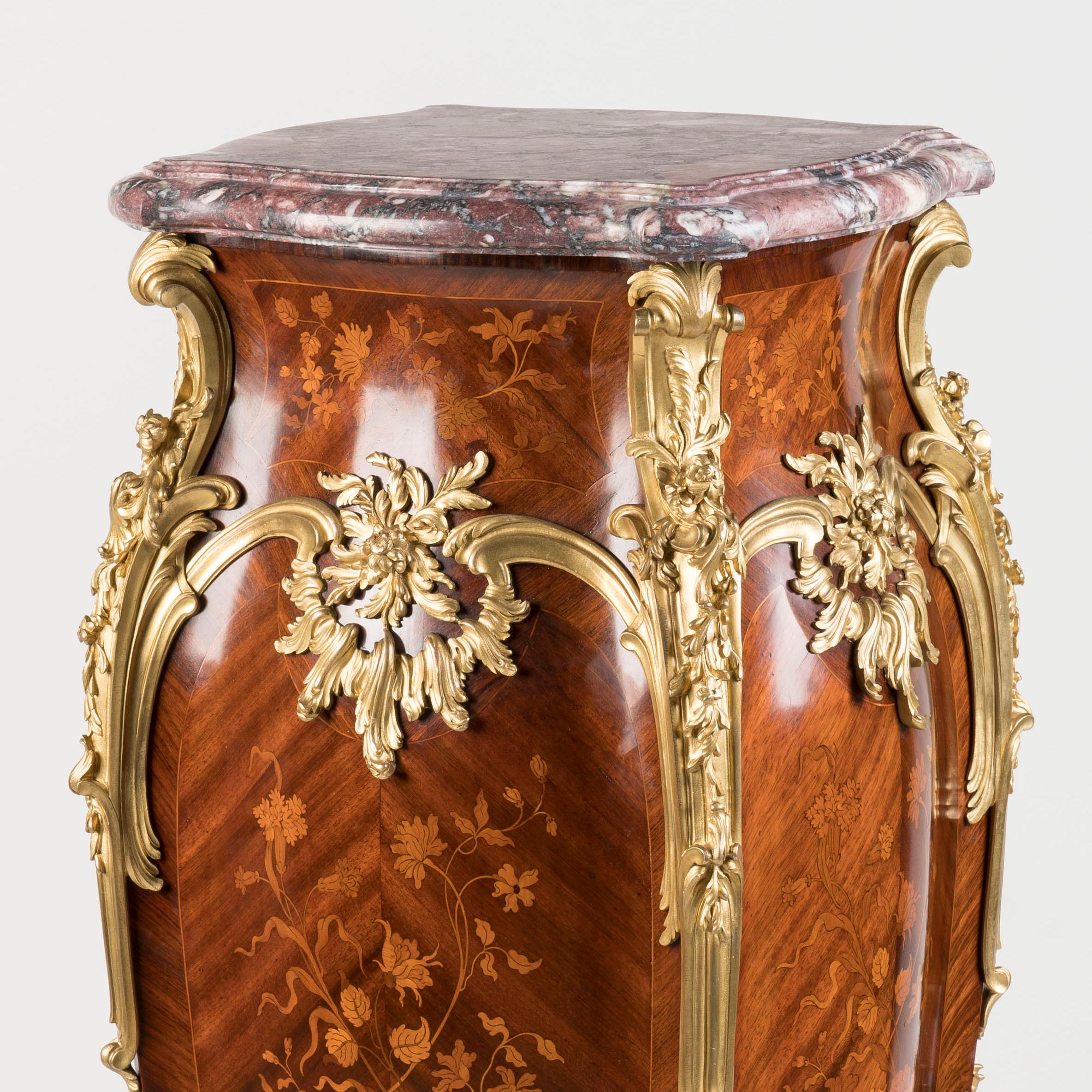 20th Century Louis XV Style Bombé Form Marquetry Inlaid Pedestal by François Linke of Paris For Sale