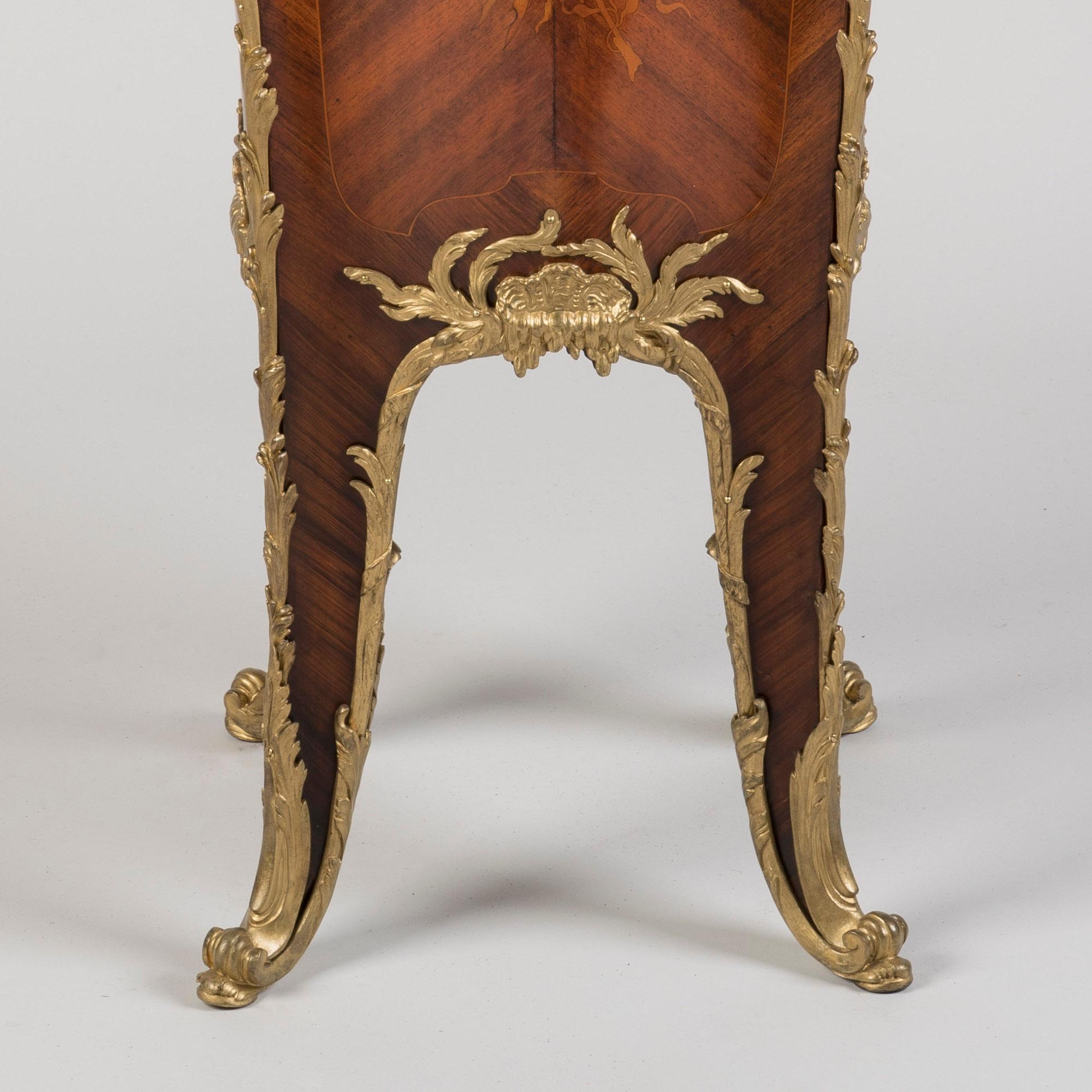 Ormolu Louis XV Style Bombé Form Marquetry Inlaid Pedestal by François Linke of Paris For Sale