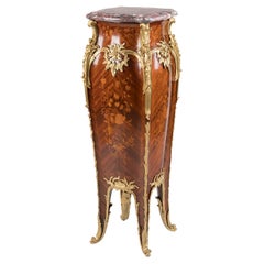 Antique Louis XV Style Bombé Form Marquetry Inlaid Pedestal by François Linke of Paris