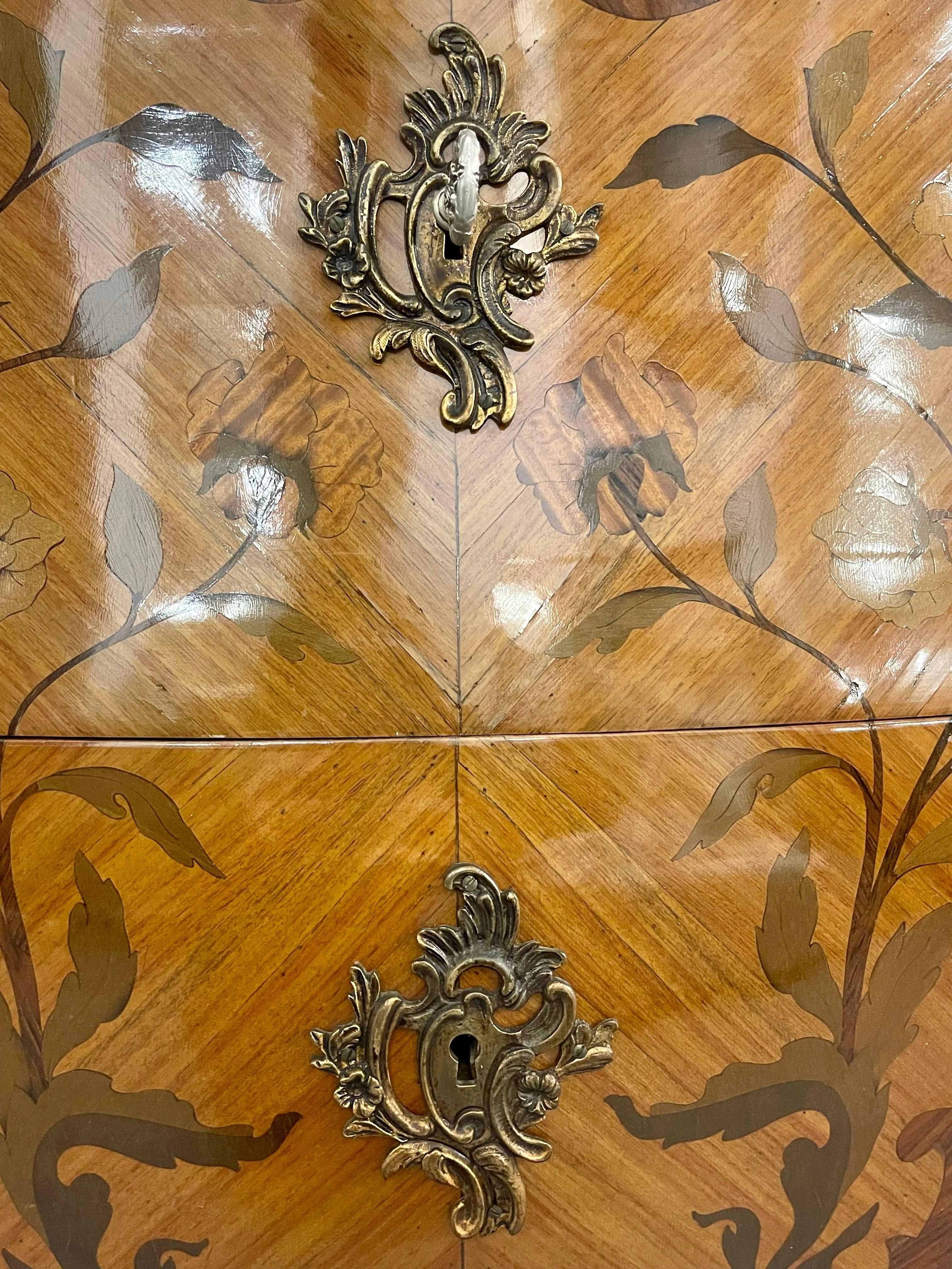 Louis XV Style Bombe Inlaid Commode, Chest or Dresser 5