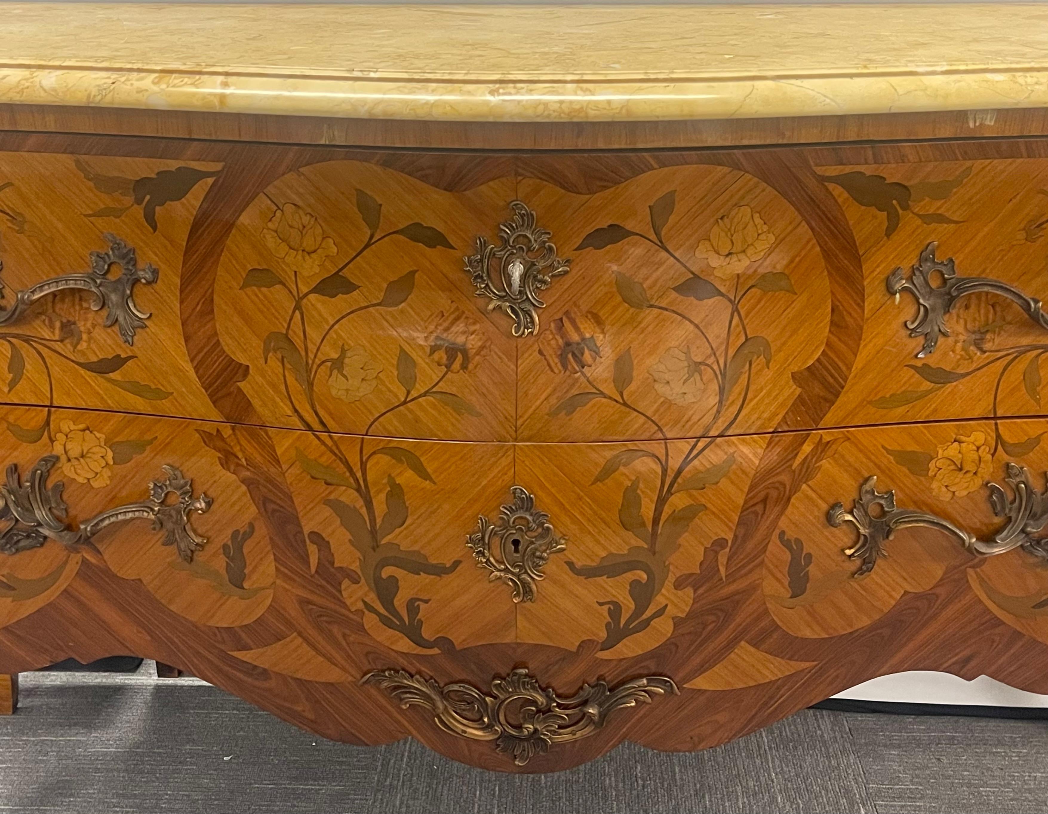 Mid-20th Century Louis XV Style Bombe Inlaid Commode, Chest or Dresser