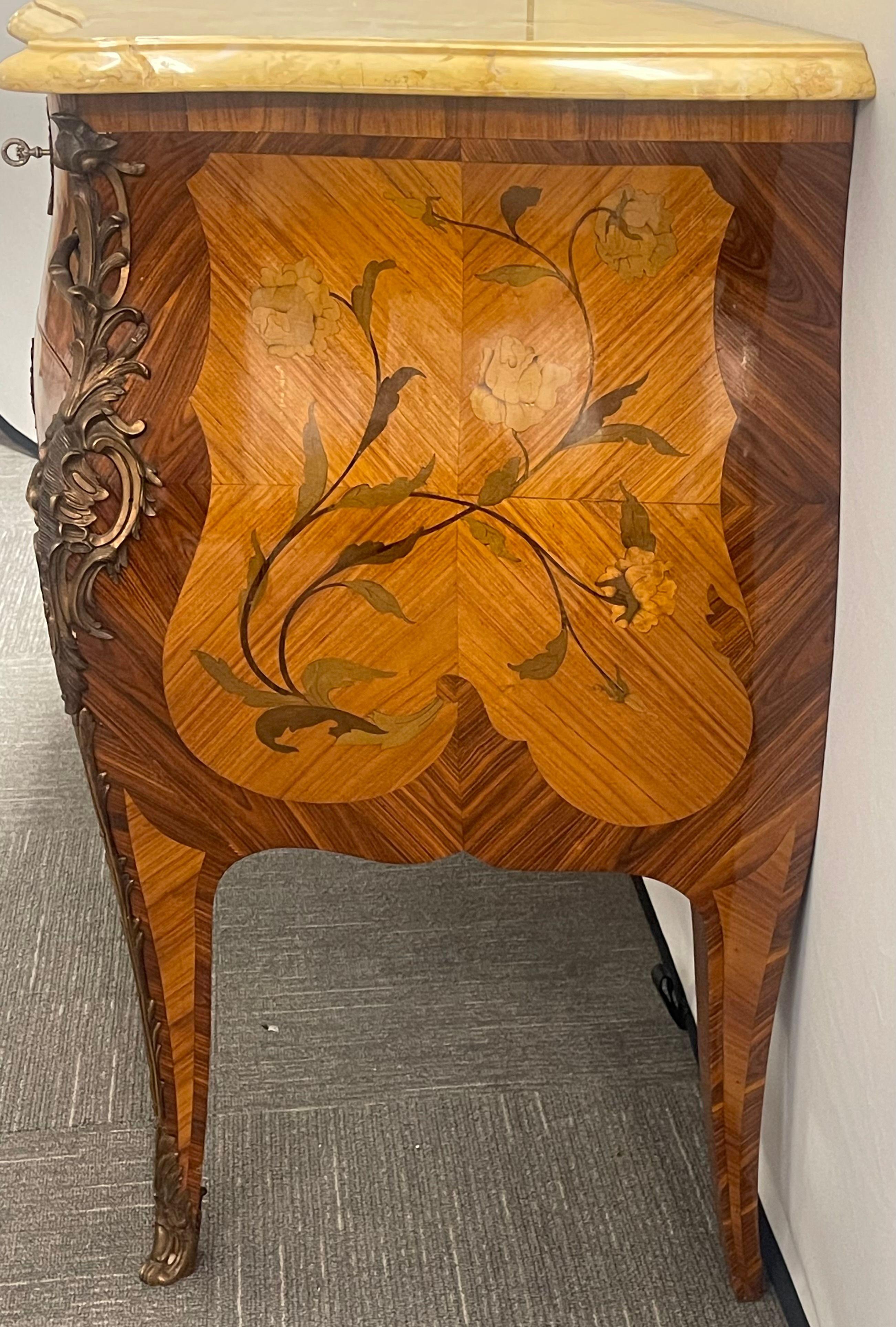 Mid-20th Century Louis XV Style Bombe Inlaid Commode, Chest or Dresser