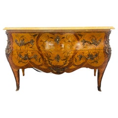 Vintage Louis XV Style Bombe Inlaid Commode, Chest or Dresser
