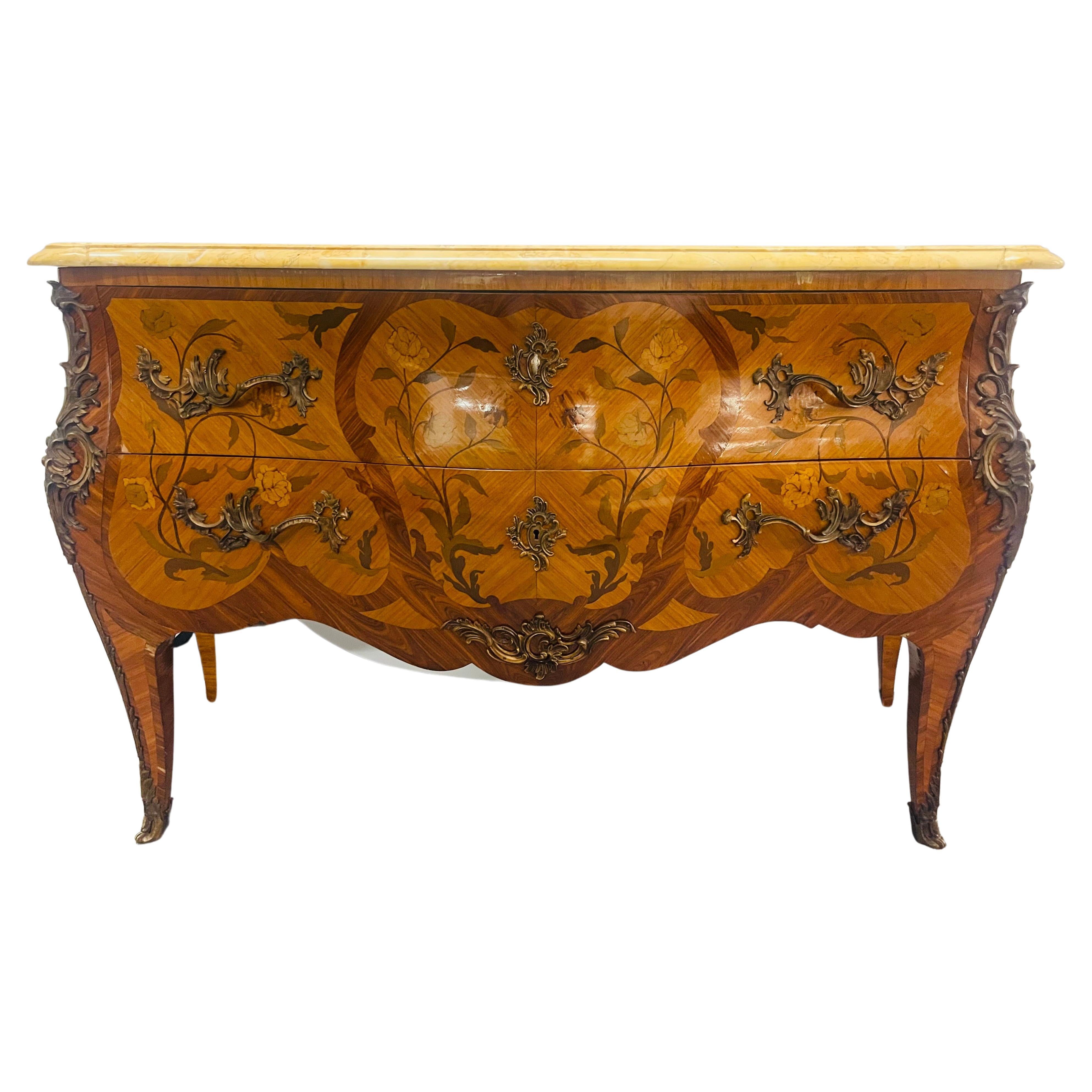 Louis XV Style Bombe Inlaid Commode, Chest or Dresser