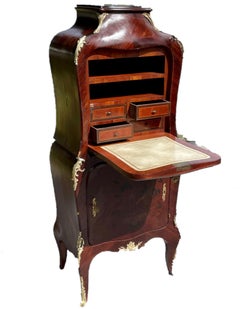 Louis XV Style Bombe Secretary Inlaid Marquetry, Signed, Henry Dasson.