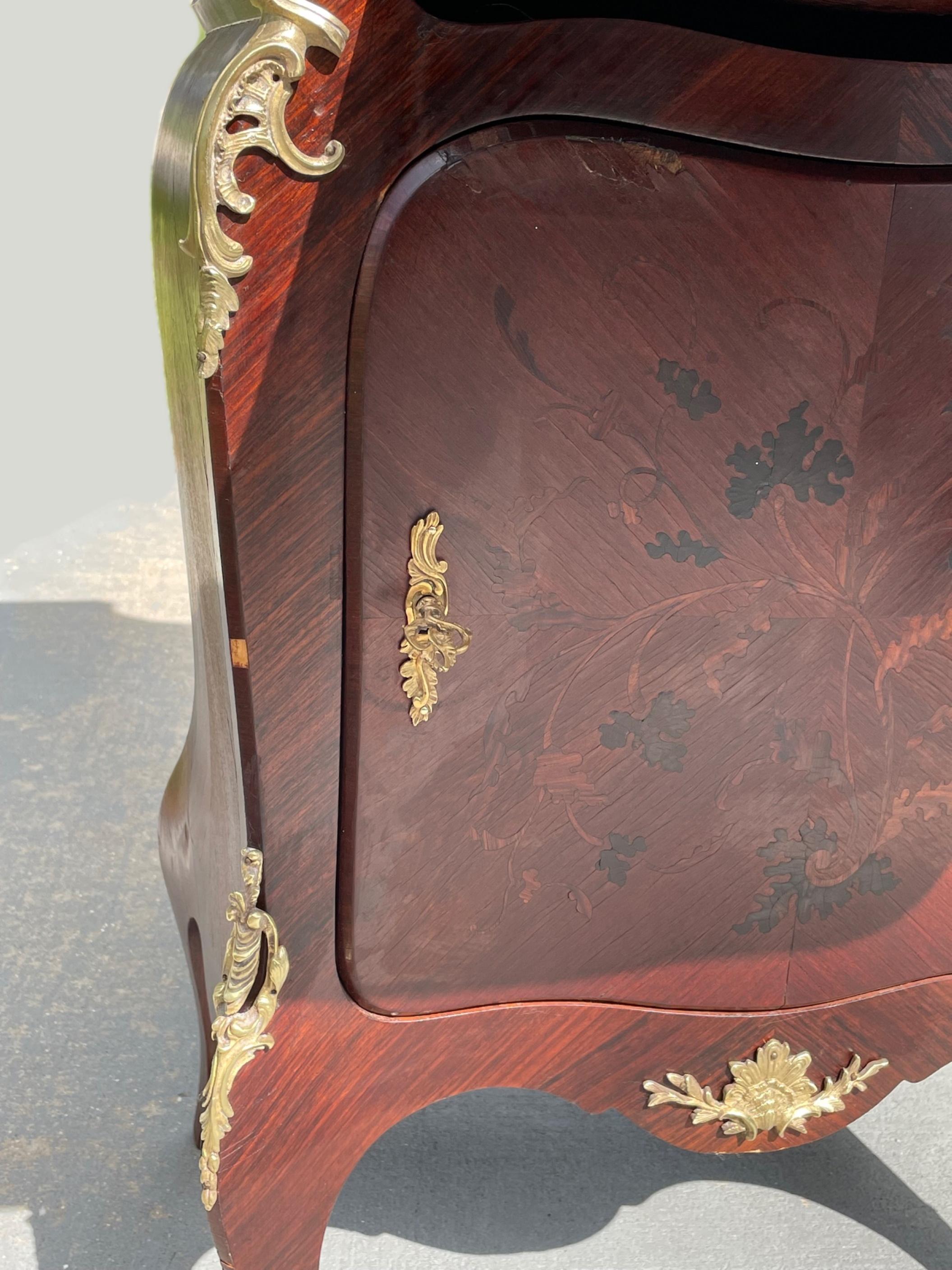 Louis XV Style Bombe Secretary Inlaid Marquetry, Signed, Henry Dasson. For Sale 2