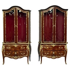 Vitrines à bombes de style Louis XV, bronze doré, marqueterie, France, 19e siècle