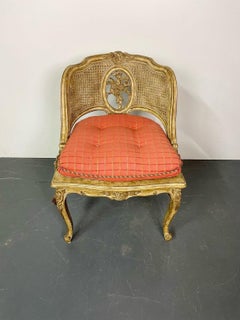 Louis XV Style Boudoir Chair, Vanity or Hall Chair, Tufted Pillow and Tassels