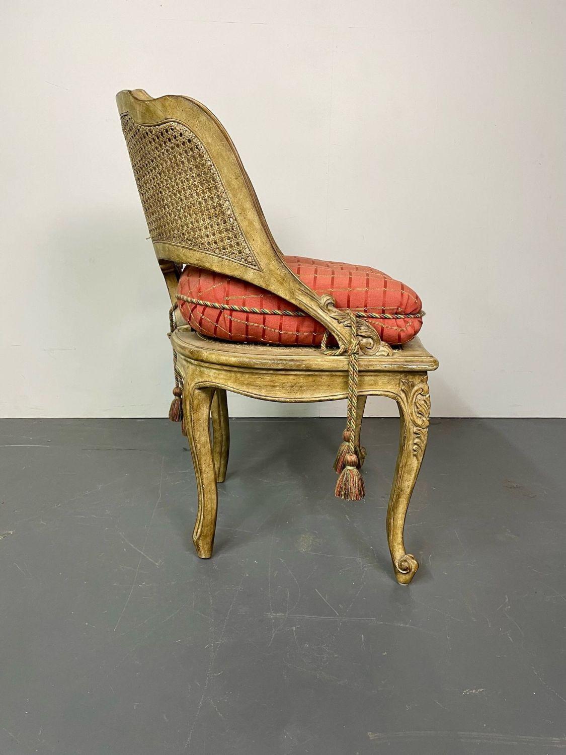 Gustavian Louis XV Style Boudoir Chair, Vanity or Hall Chair, Tufted Pillow and Tassels For Sale