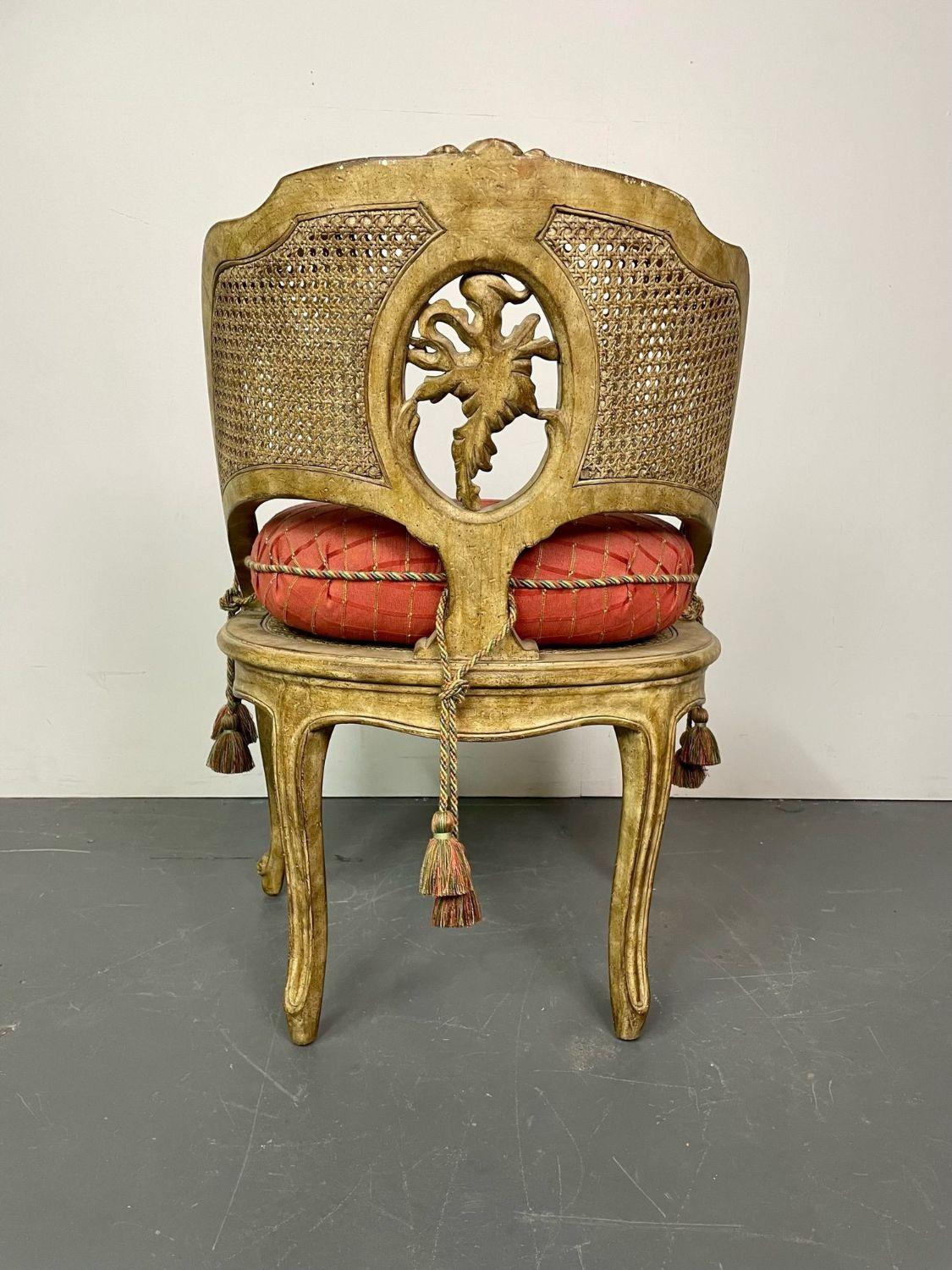 Louis XV Style Boudoir Chair, Vanity or Hall Chair, Tufted Pillow and Tassels In Good Condition For Sale In Stamford, CT