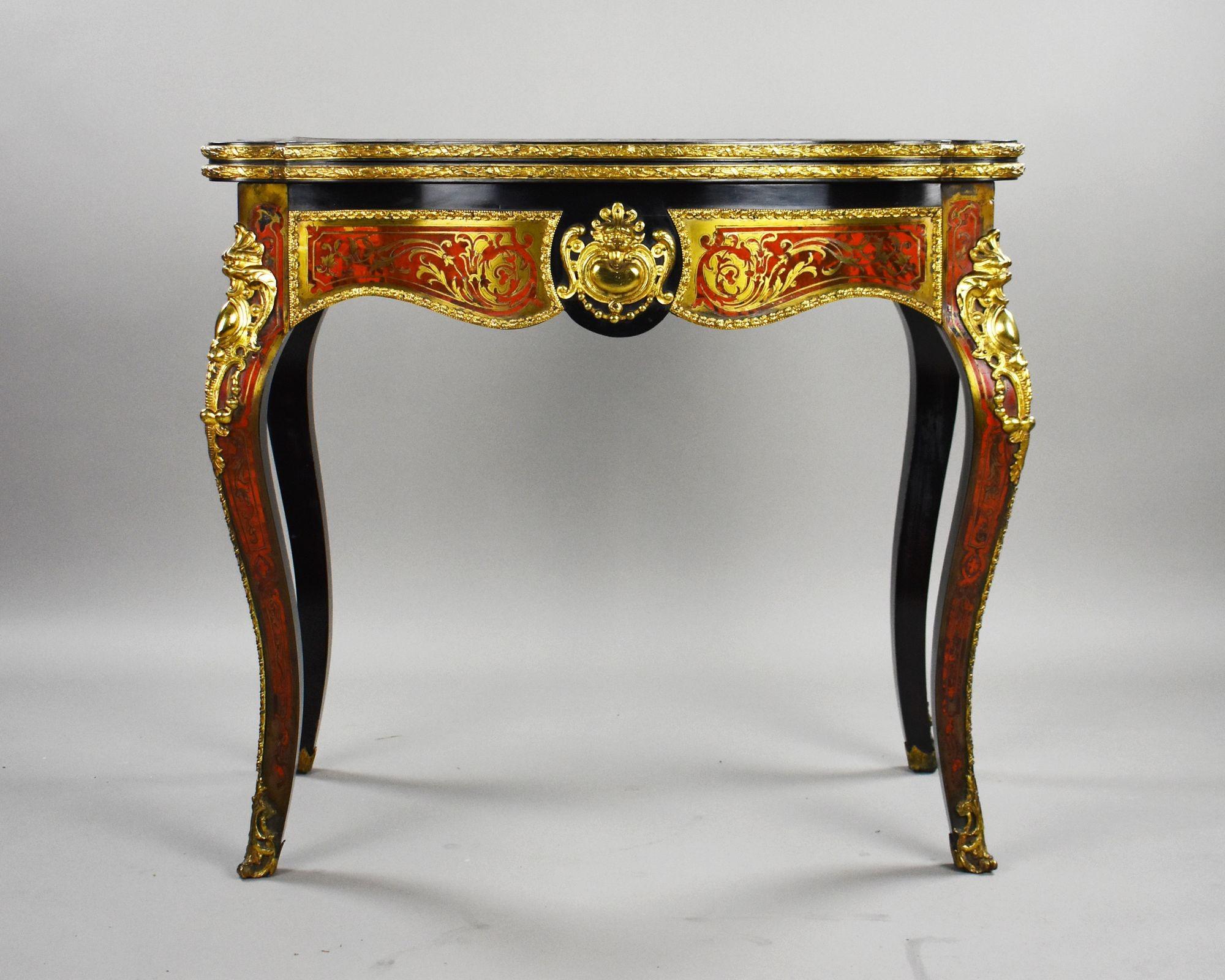 Louis XV Style Boulle Marquetry Card Table by Edwards & Roberts
Stock No.: S27-1074
A fine late 19th-century Louis XV style card table by the distinguished London cabinetmakers Edwards & Roberts. The serpentine top and frieze are beautifully inlaid