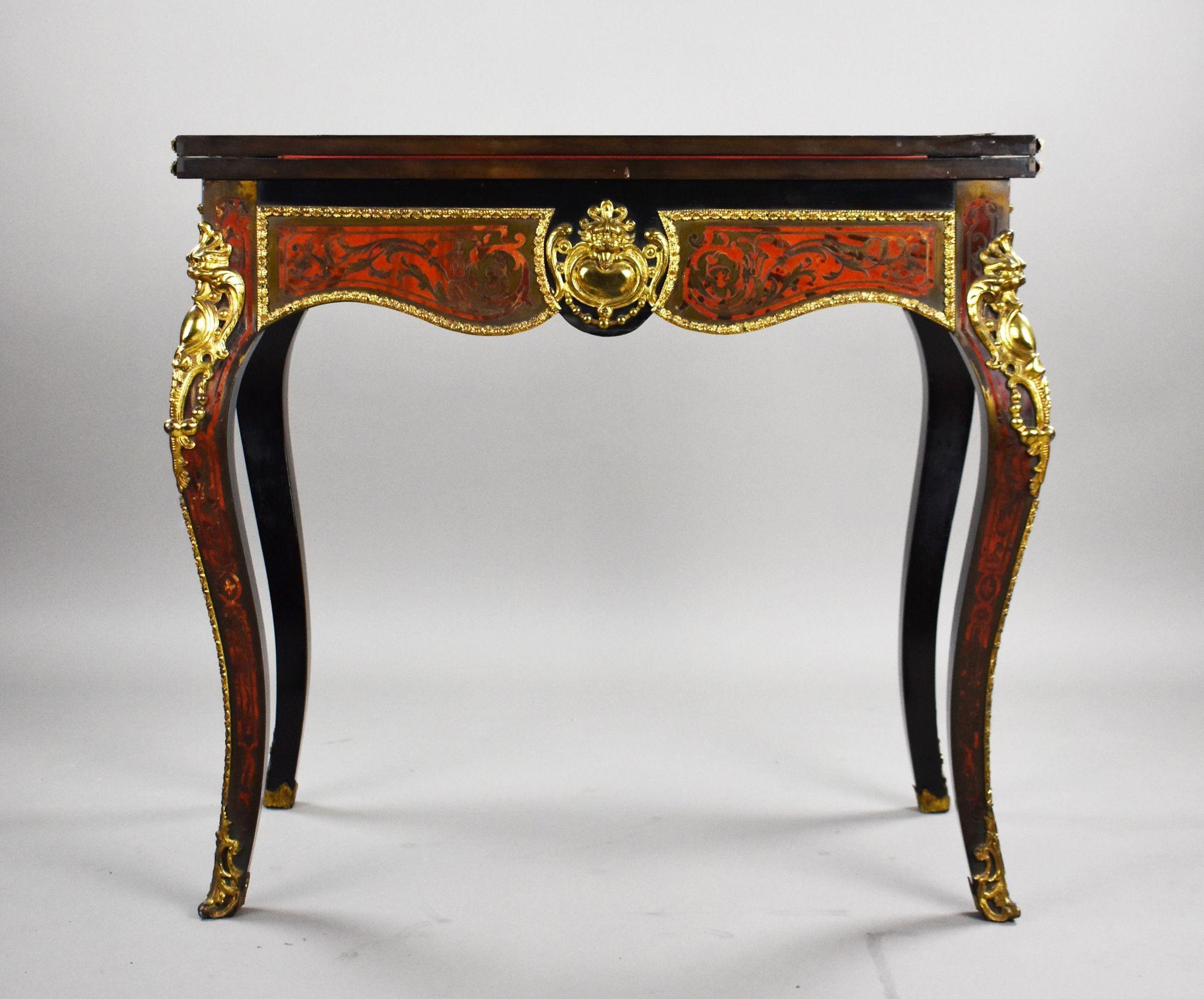 Ebony Louis XV Style Boulle Marquetry Card Table by Edwards & Roberts For Sale