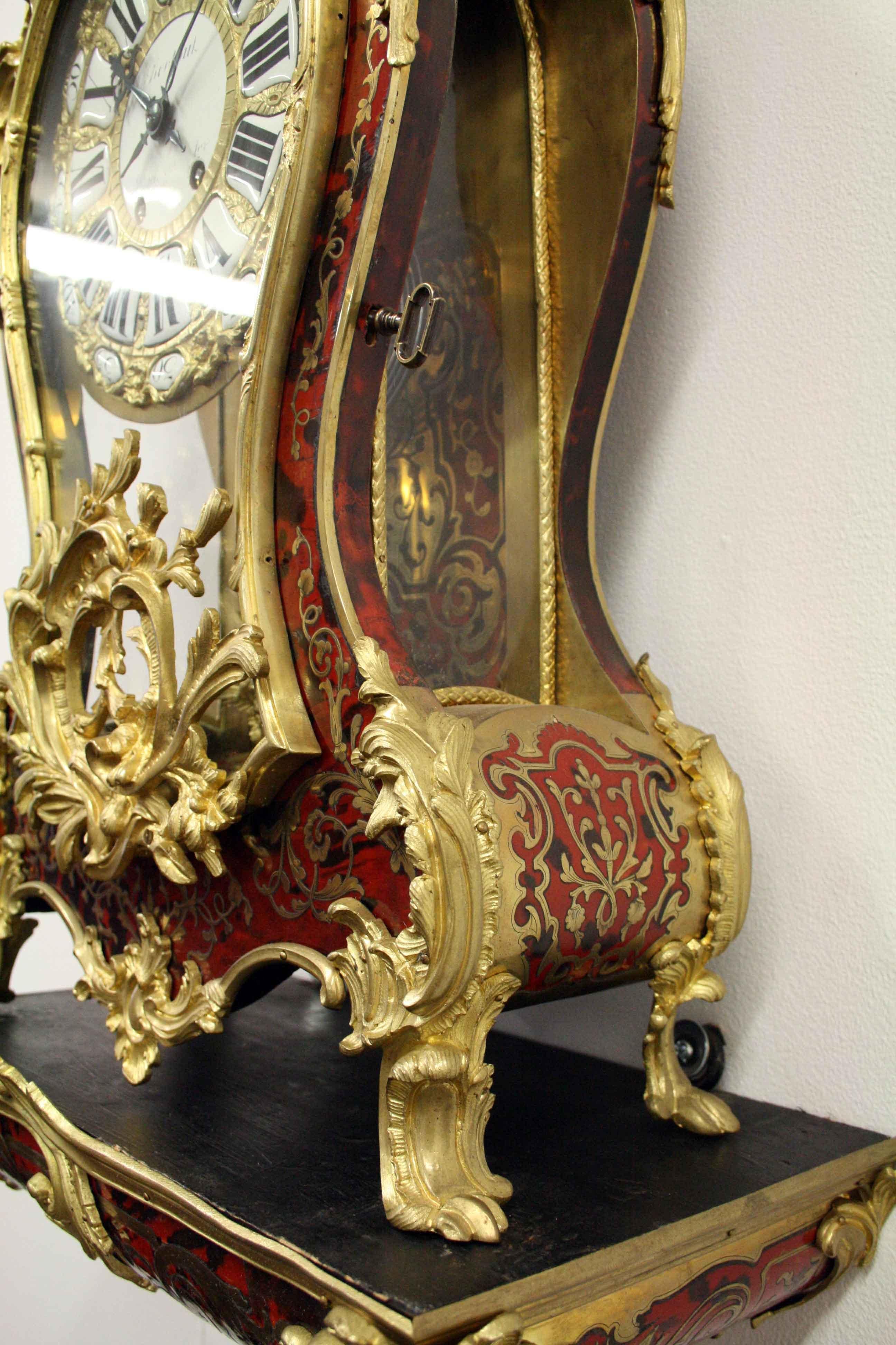 Louis XV Style Boulle Marquetry Clock, circa 1870 For Sale 2