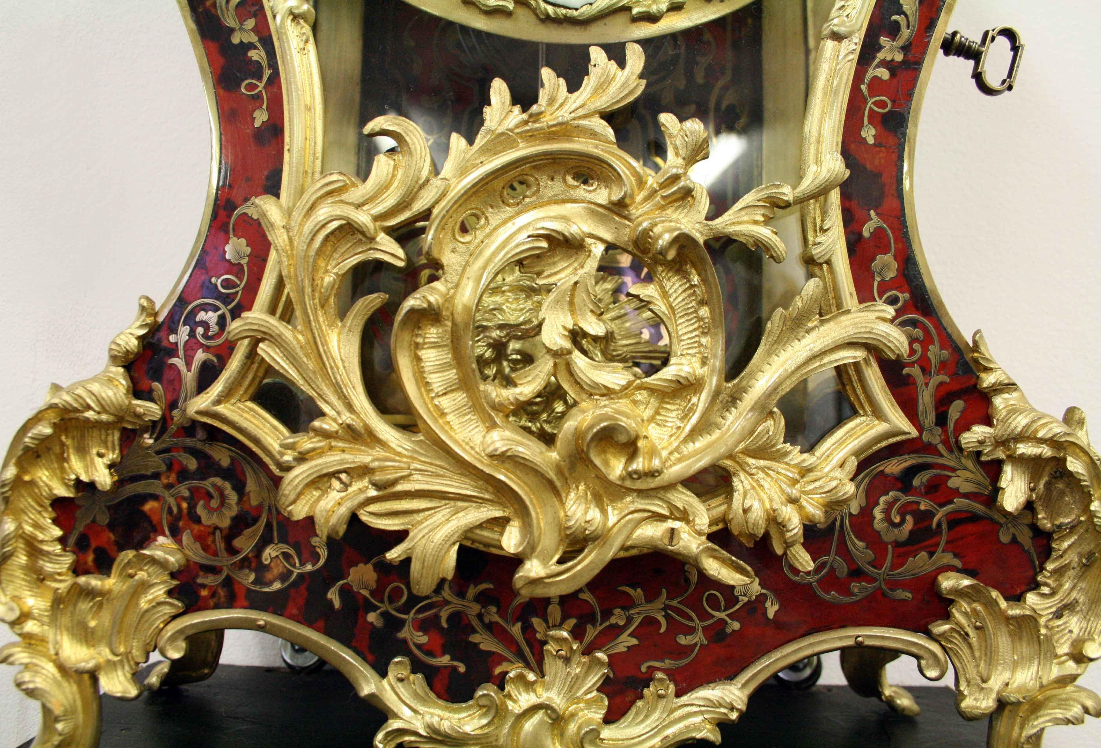 Louis XV Style Boulle Marquetry Clock, circa 1870 For Sale 4
