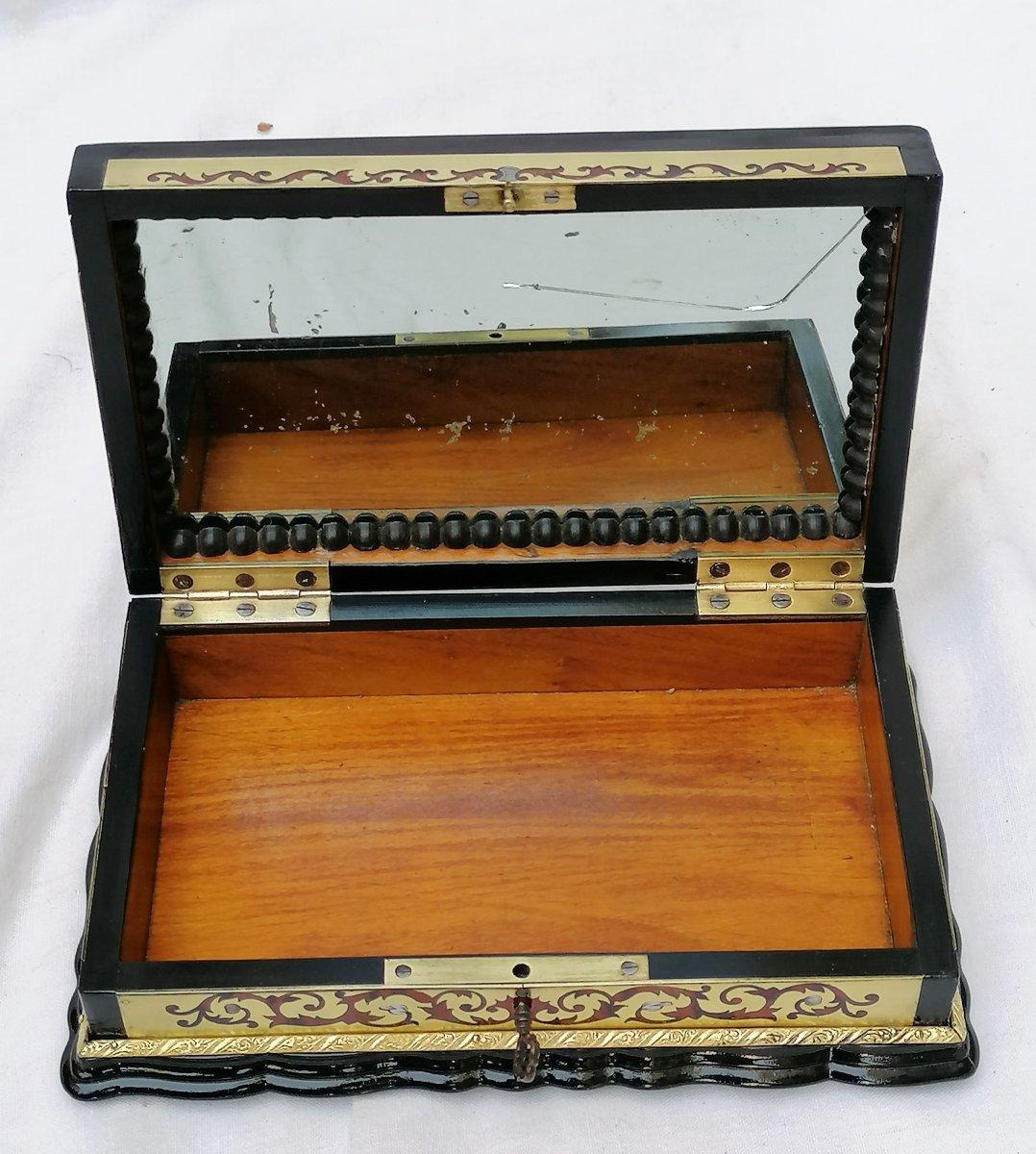Blackened Louis XV Style Boulle Marquetry Jewelry Box, France, 1865