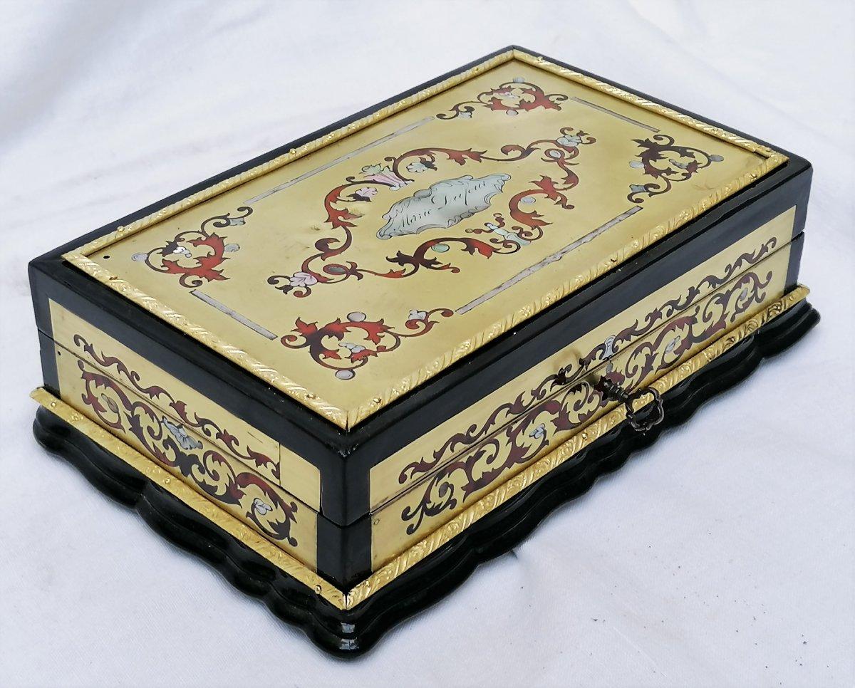 19th Century Louis XV Style Boulle Marquetry Jewelry Box, France, 1865