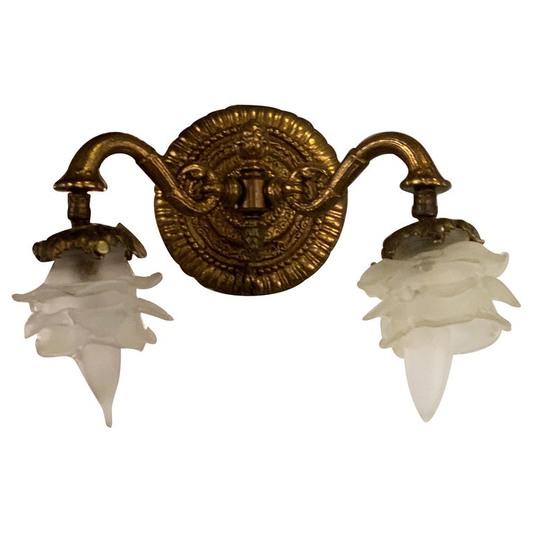 Louis XV Style Brass Double Globe Wall Sconce For Sale