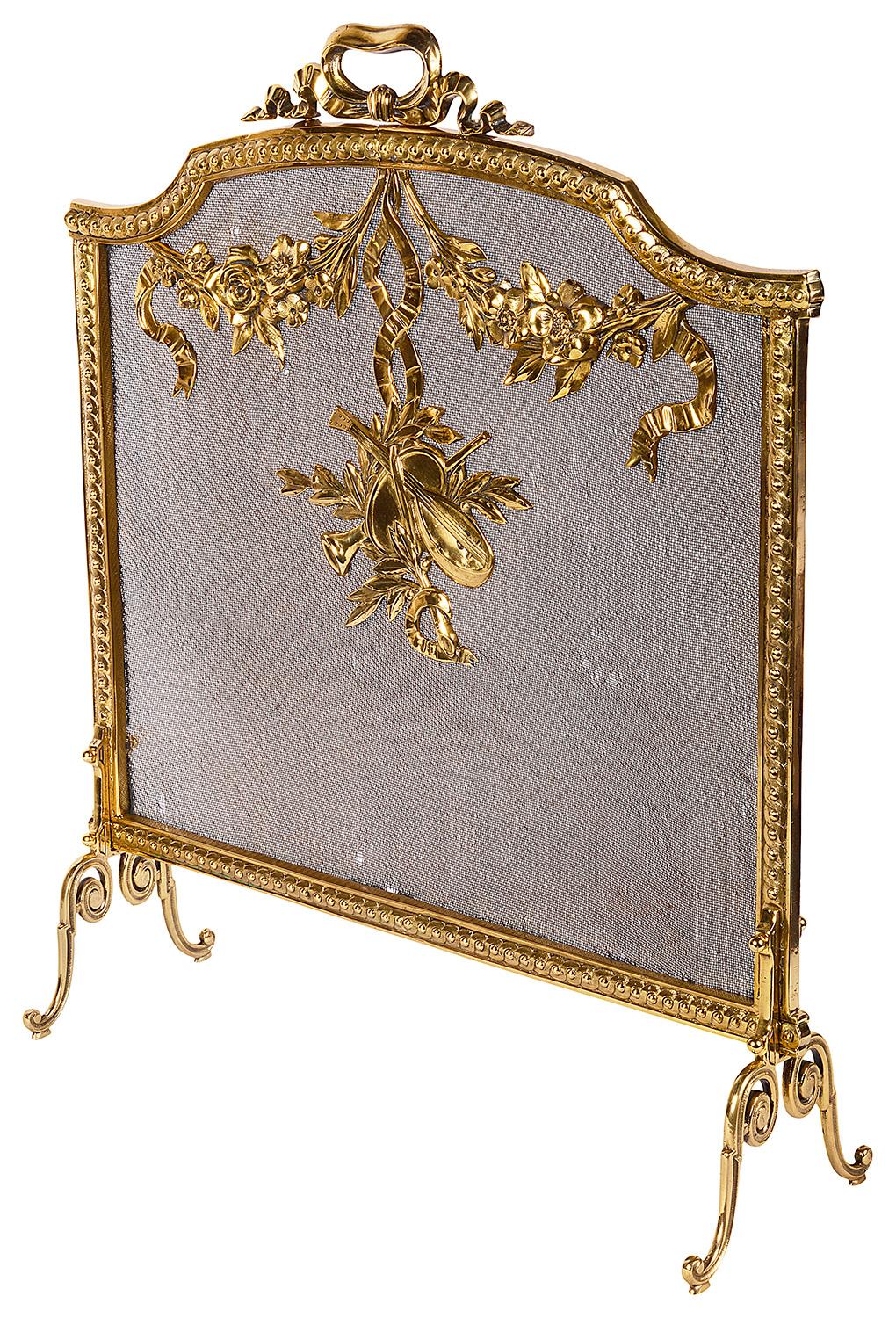 Cast Louis XV Style Brass Fire Screen