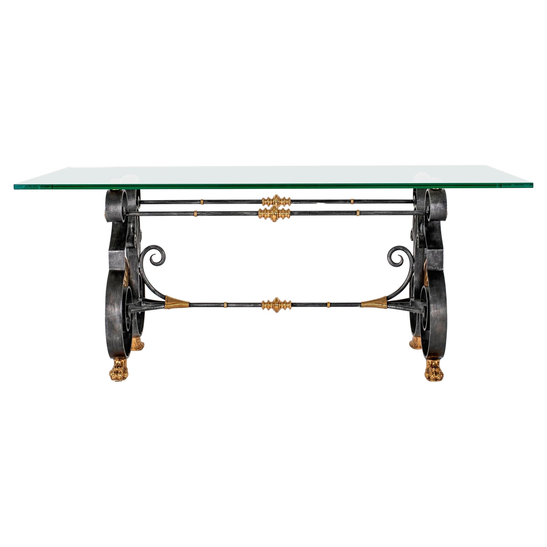 Louis XV Style Brass Iron and Glass Dining Table