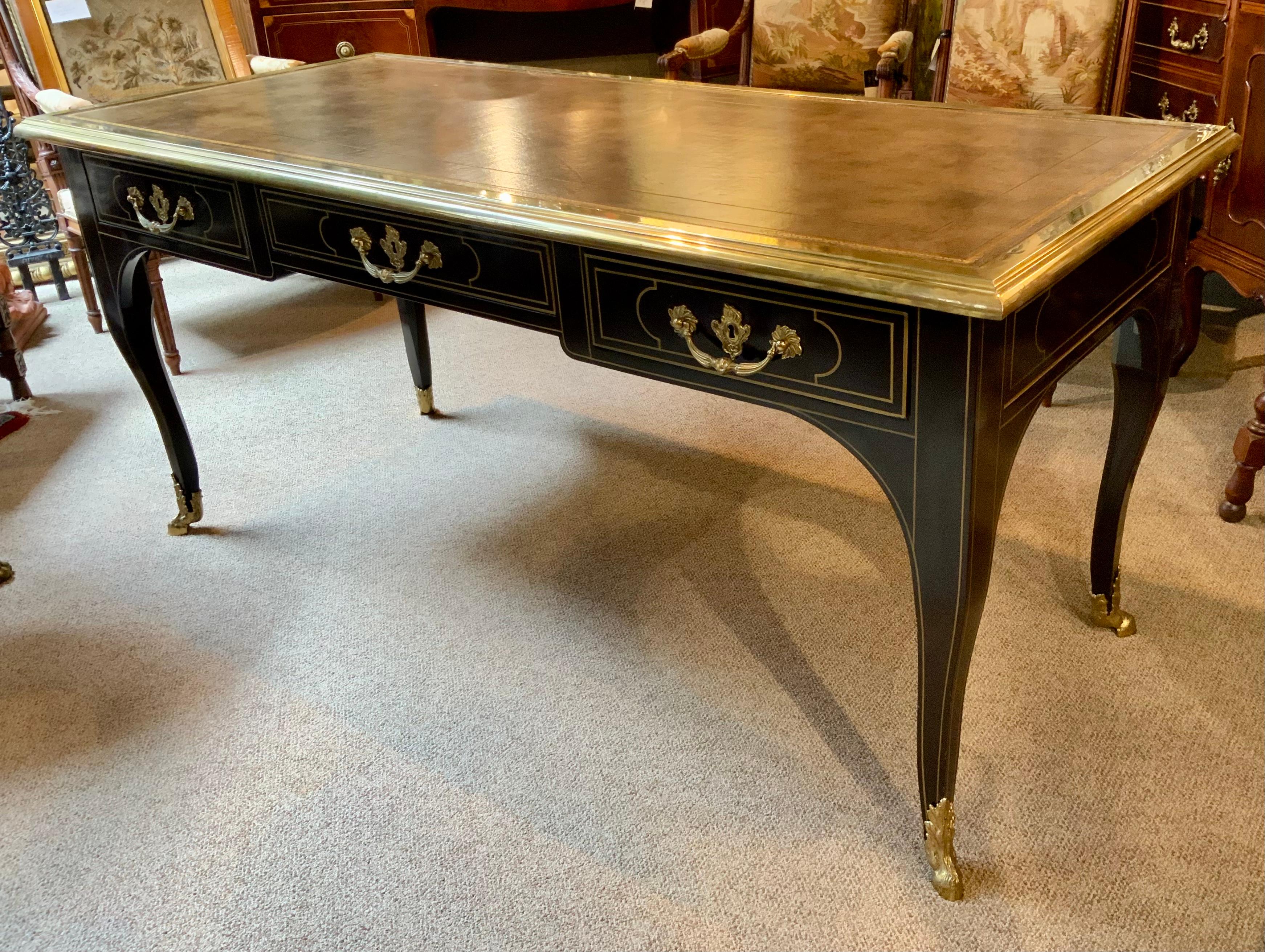 American Louis XV-Style Brass-Mounted Ebonized Desk