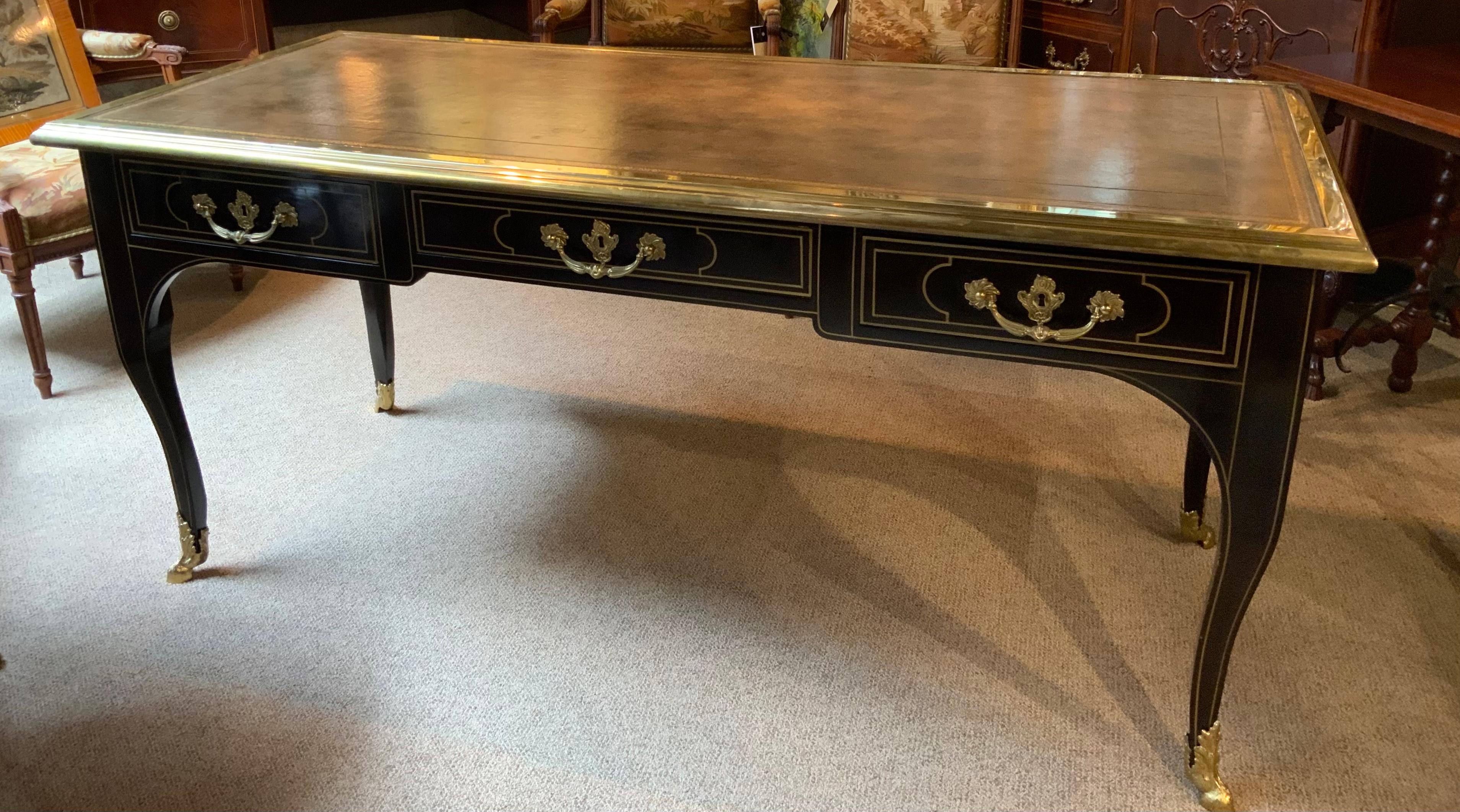 Louis XV-Style Brass-Mounted Ebonized Desk In Excellent Condition In Houston, TX