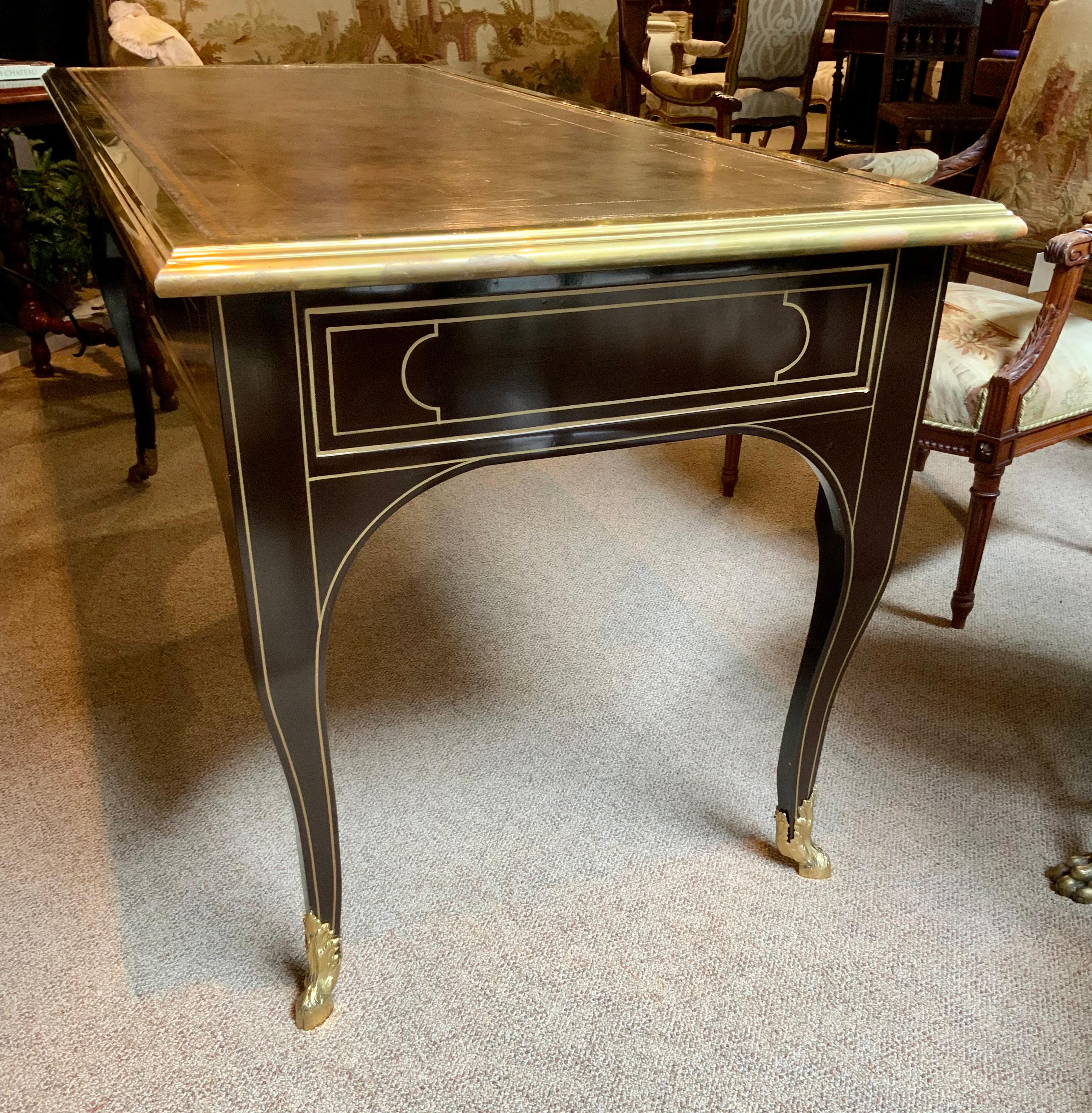 Hardwood Louis XV-Style Brass-Mounted Ebonized Desk