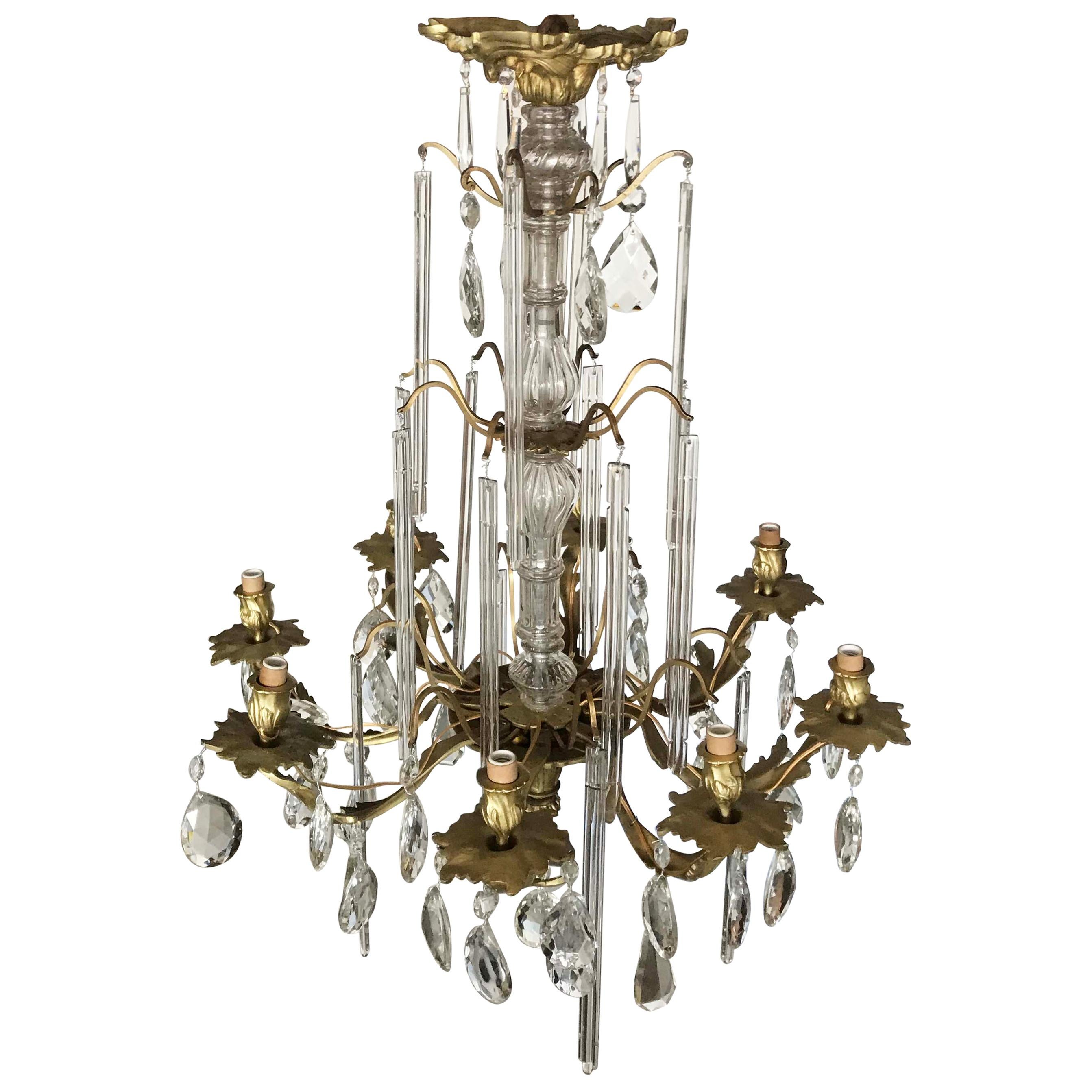 Louis XV Style Bronze and Crystal Chandelier For Sale