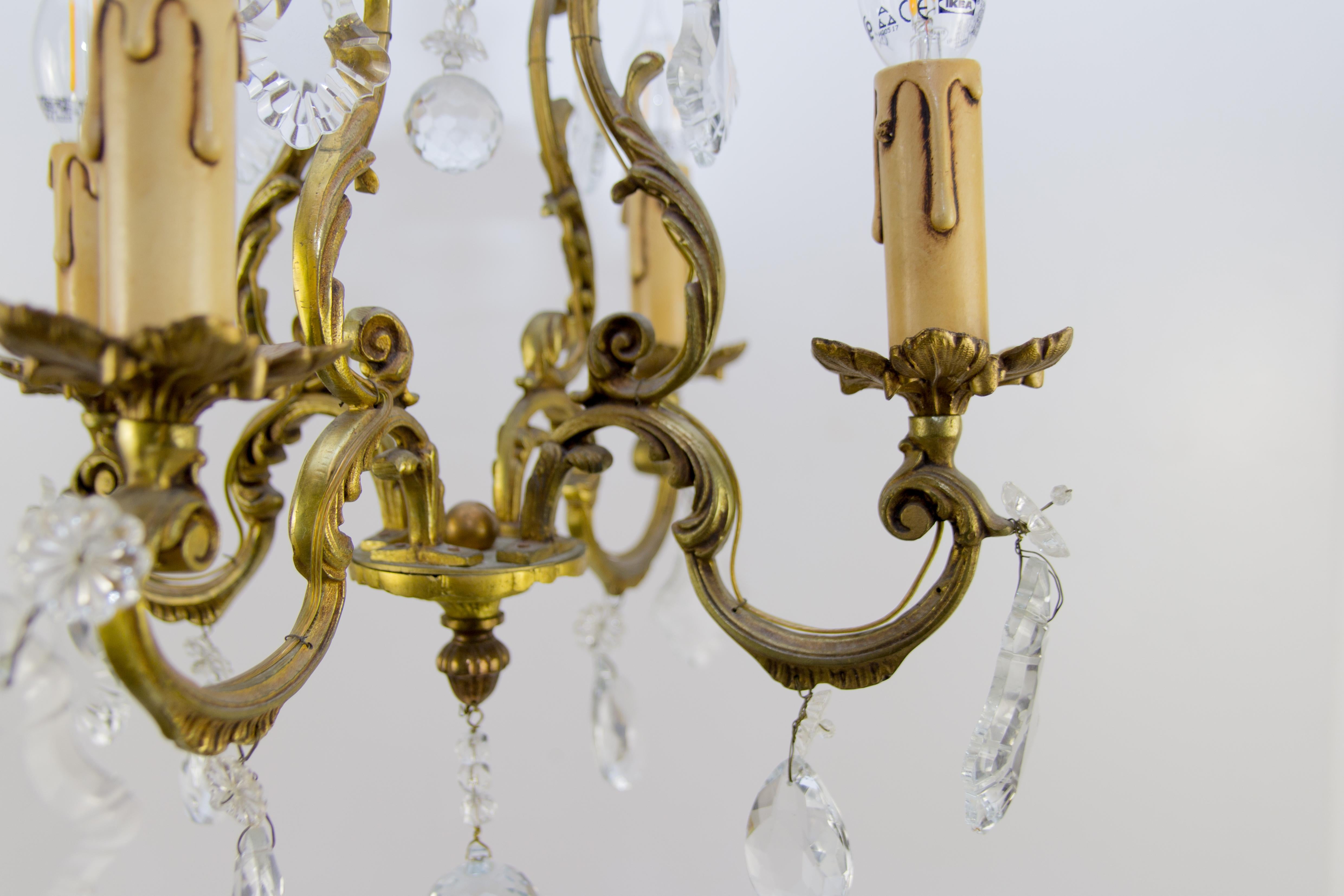 Rococo Louis XV Style Bronze and Crystal Four-Light Chandelier For Sale