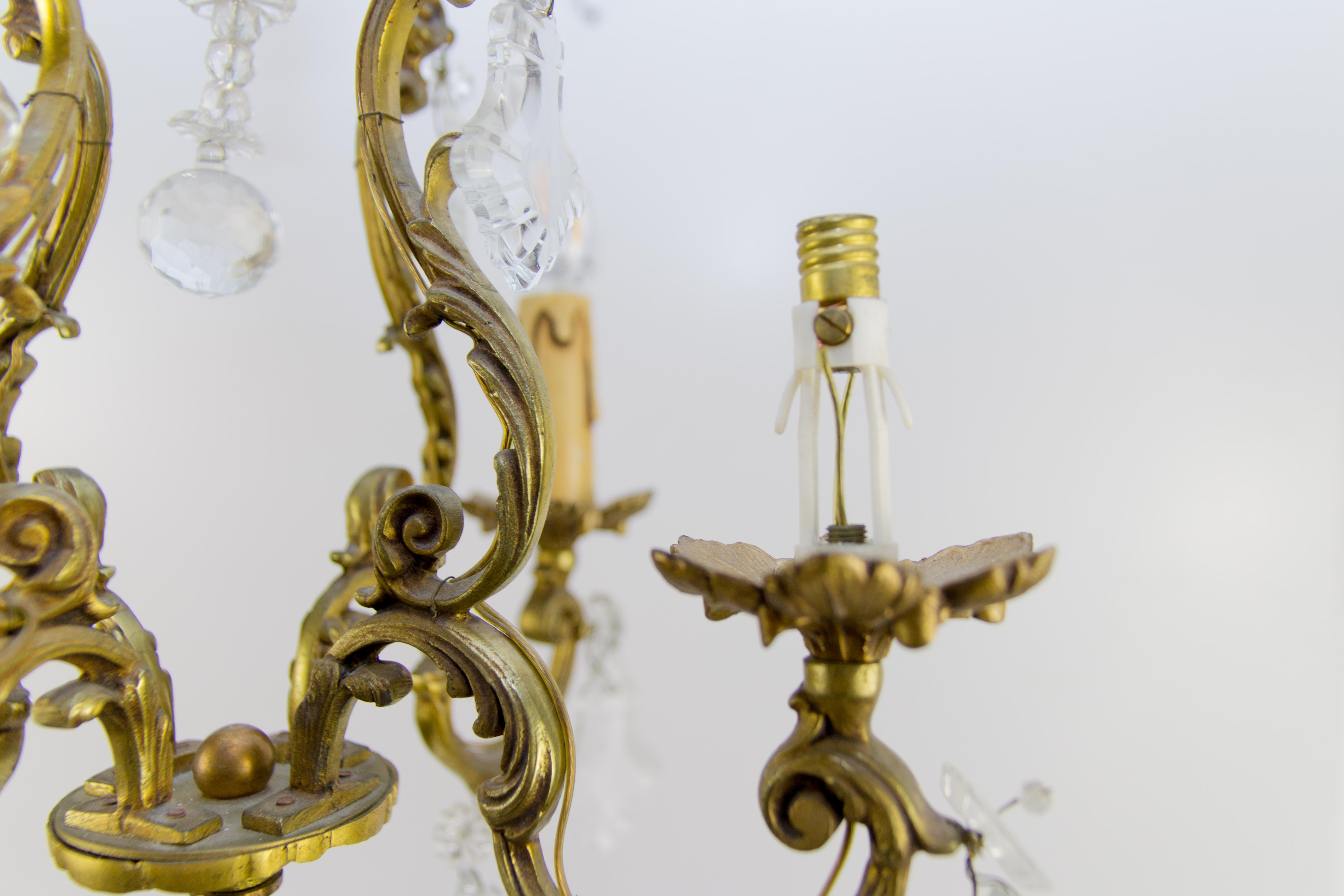 French Louis XV Style Bronze and Crystal Four-Light Chandelier For Sale
