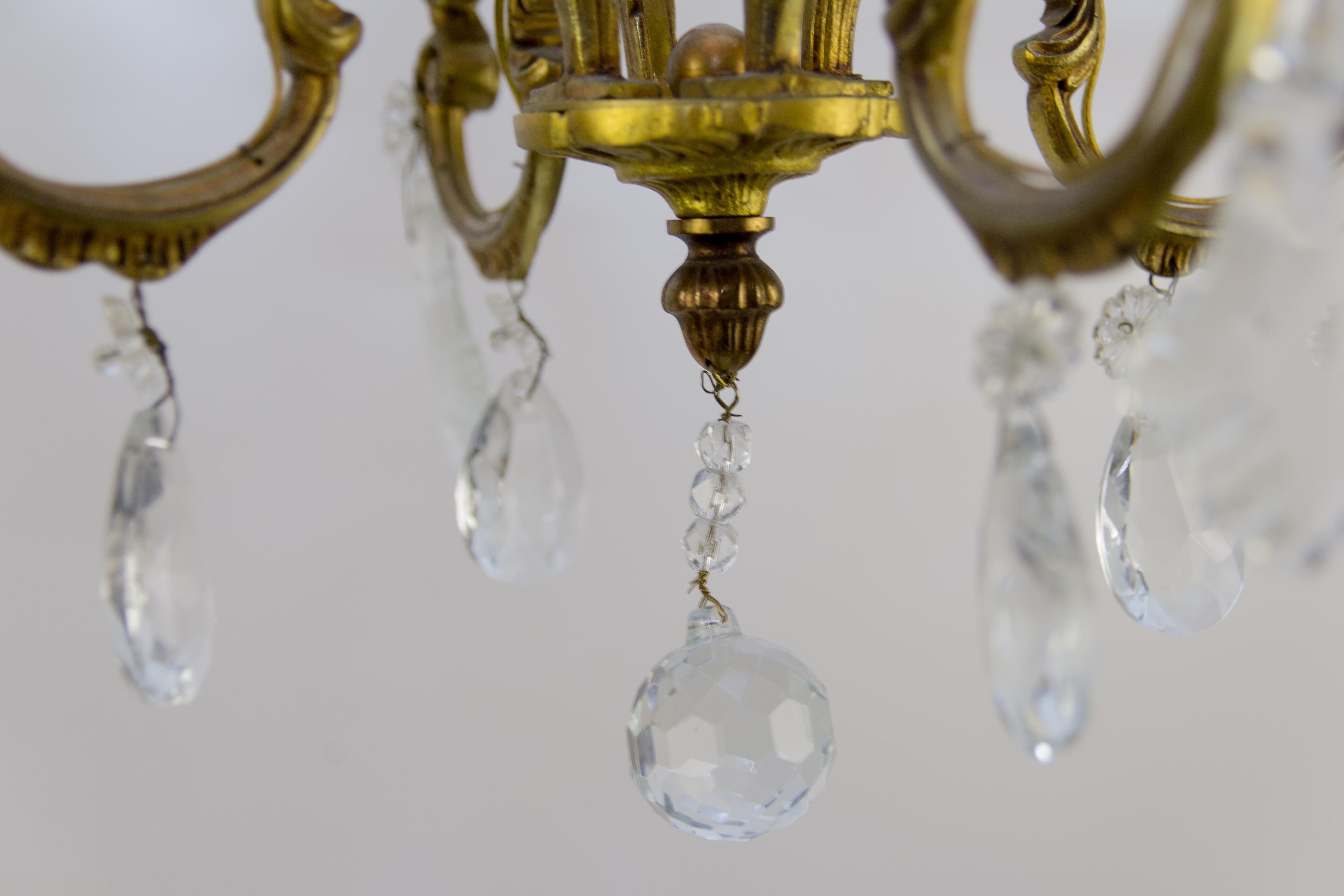 Mid-20th Century Louis XV Style Bronze and Crystal Four-Light Chandelier For Sale