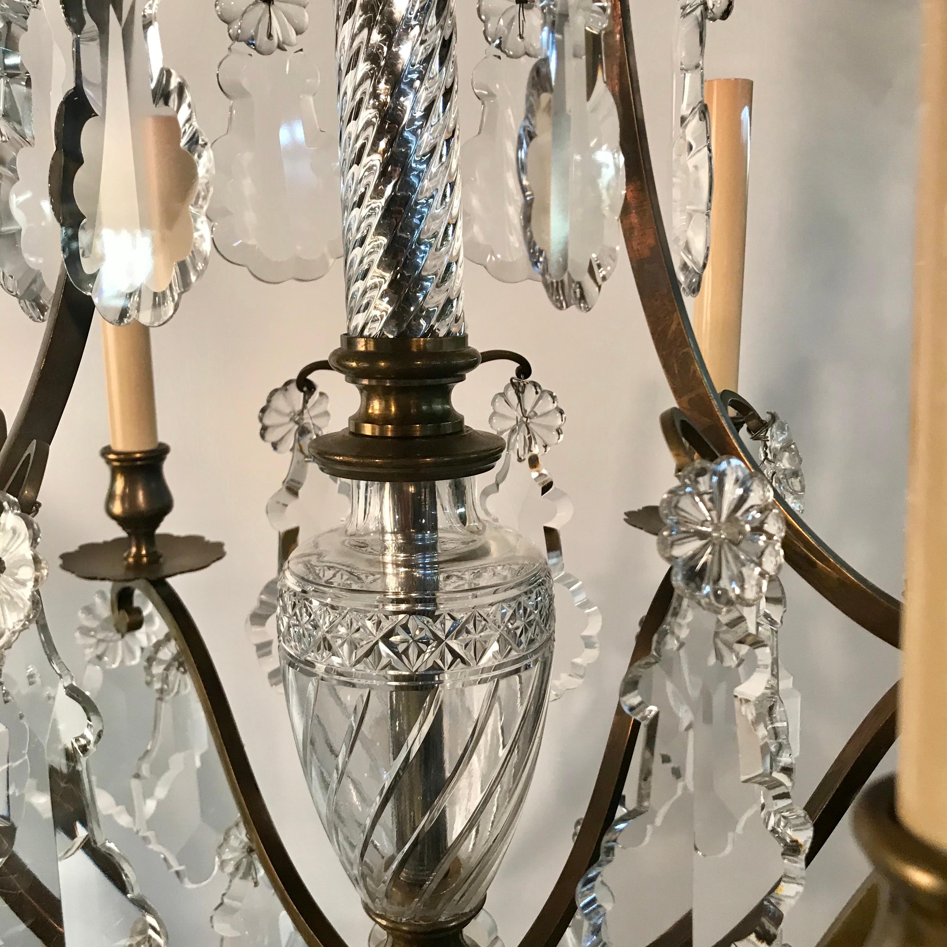 19th Century Louis XV Style Bronze and Crystal Six-Light Chandelier For Sale