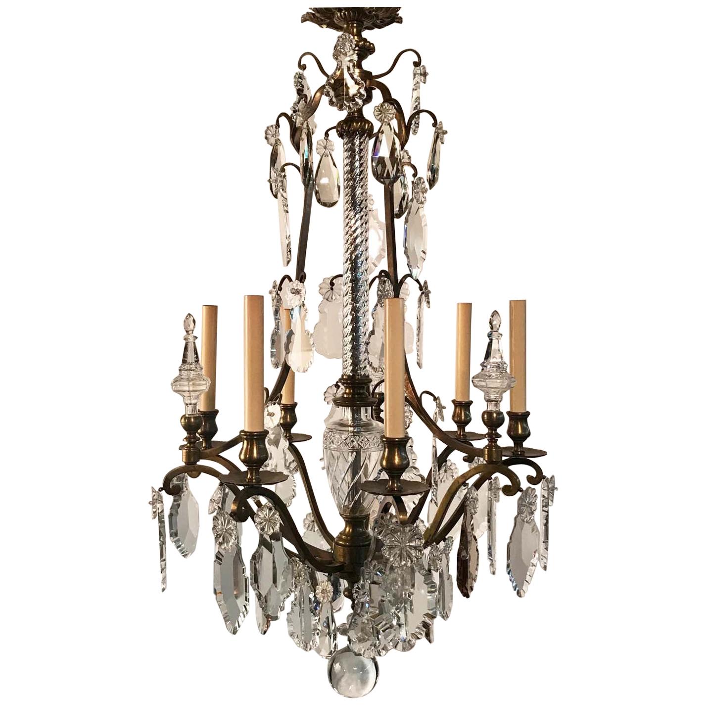 Sechs-Licht-Kronleuchter aus Bronze und Kristall im Louis XV.-Stil