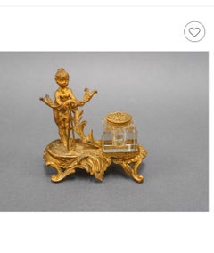 Louis XV Style Bronze and Glass Figural Inkwell