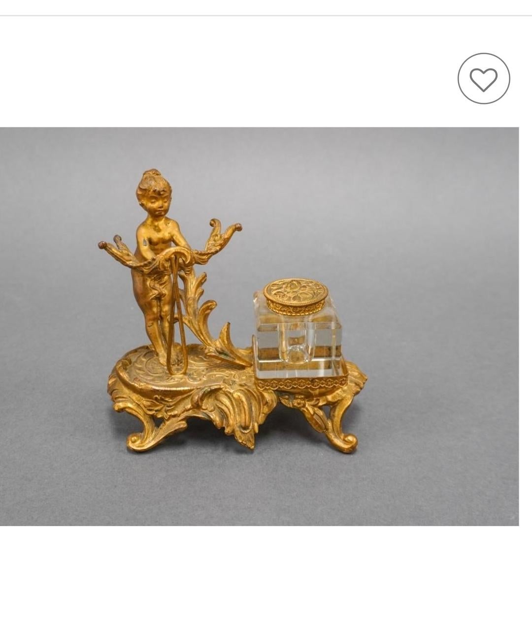 Louis XV Style Bronze and Glass Figural Inkwell (amerikanisch) im Angebot