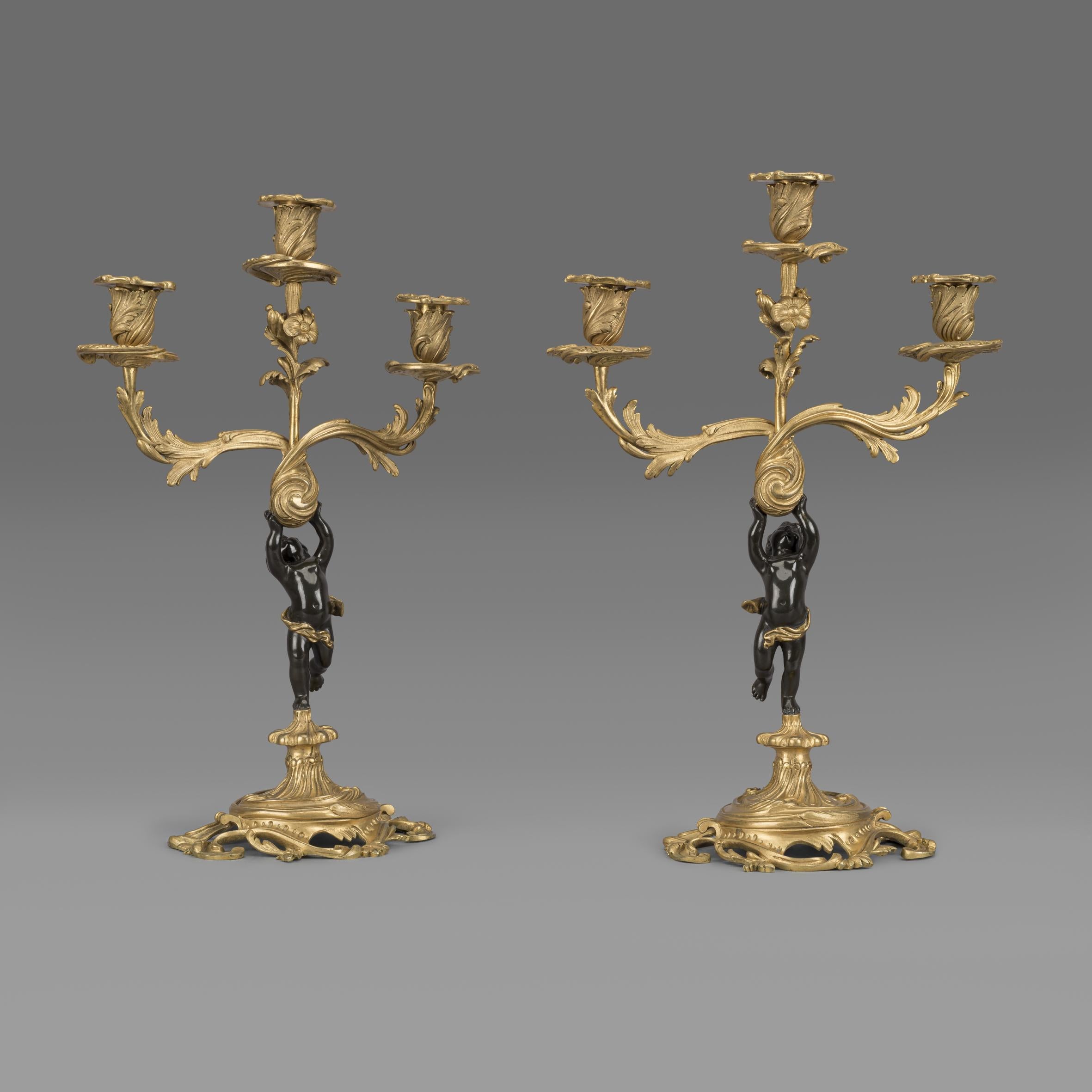 Gilt Louis XV Style Bronze Figural Clock Garniture by Maison Baguès French circa 1870 For Sale