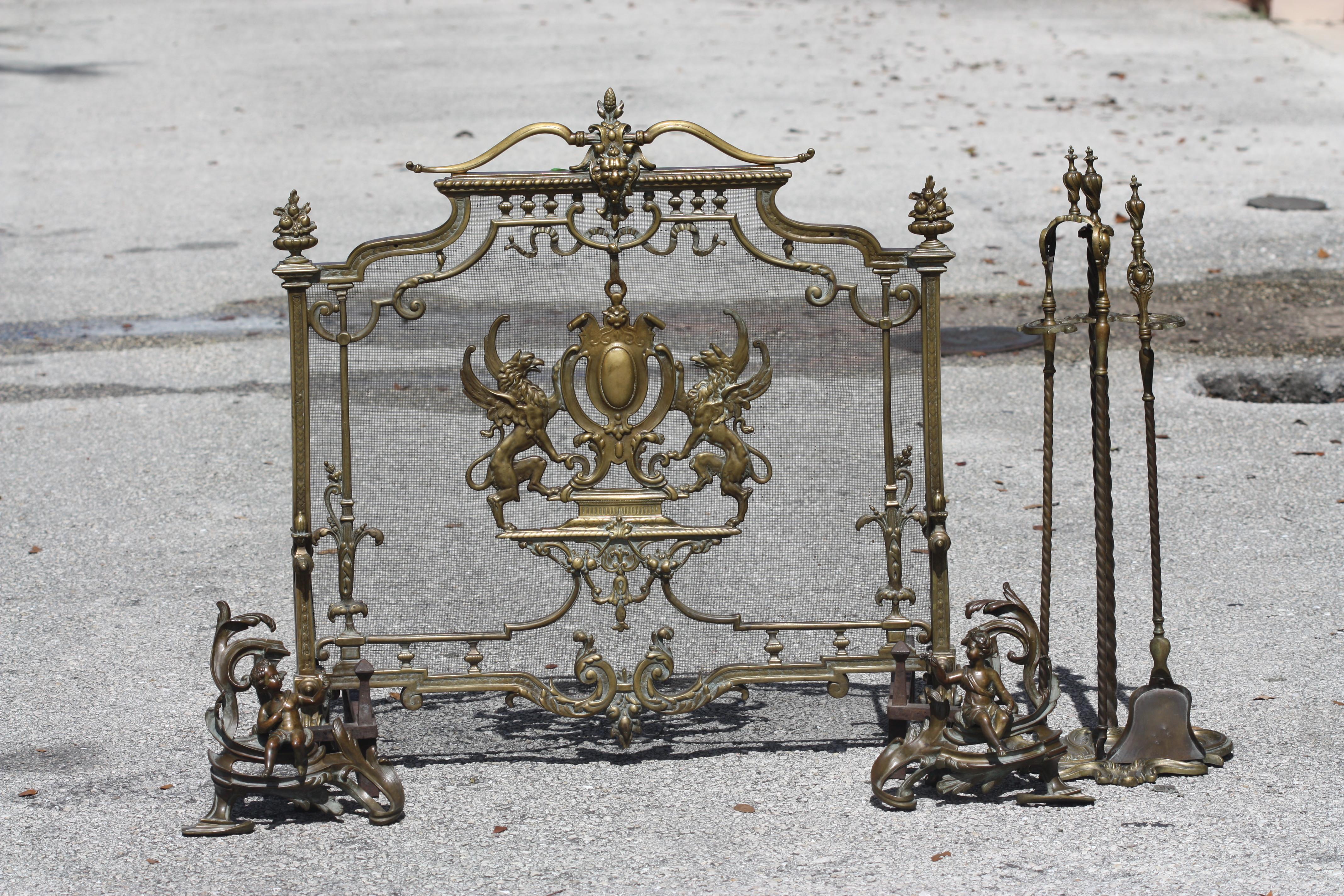  Louis XV Style Bronze Fireplace Suite  For Sale 2