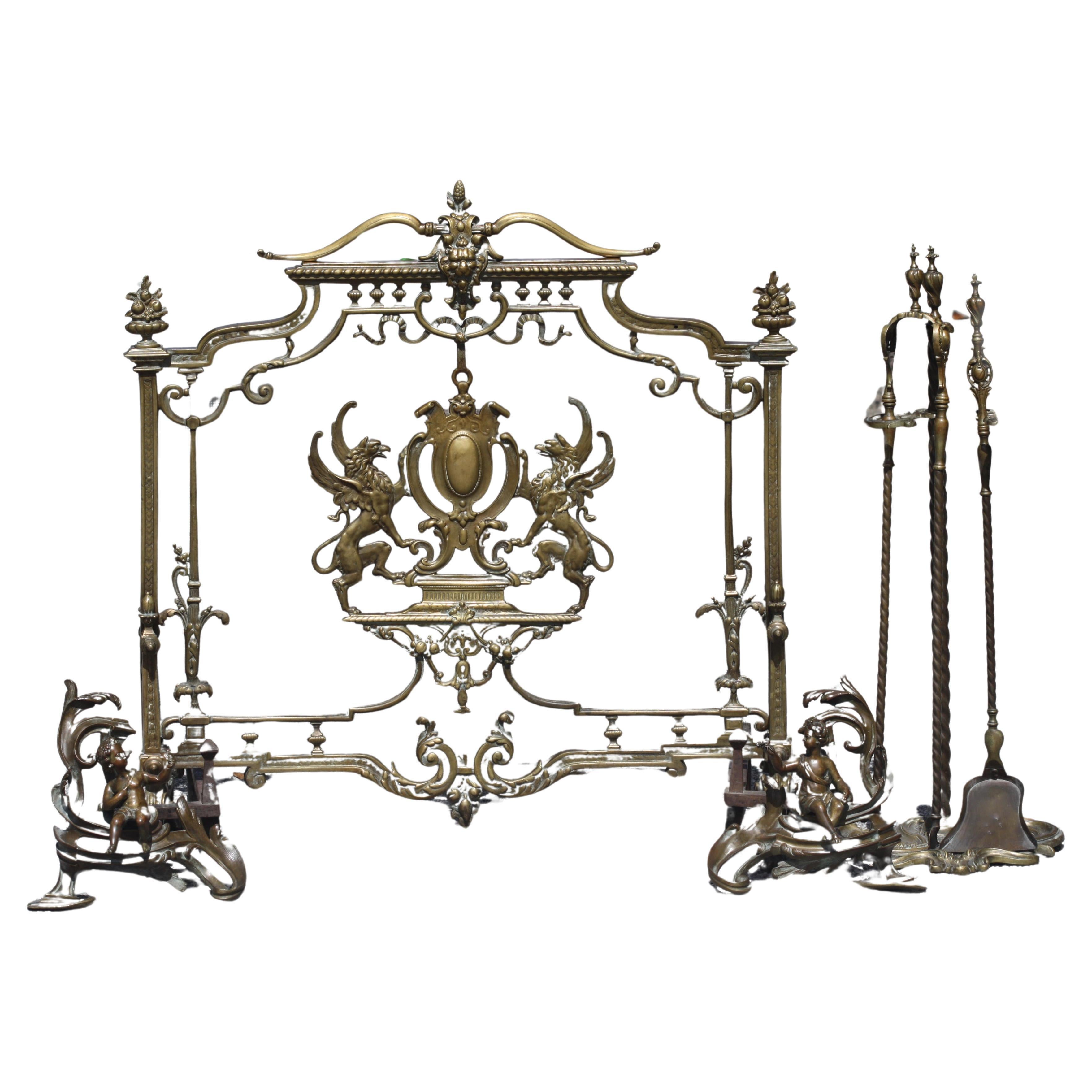  Louis XV Style Bronze Fireplace Suite  For Sale