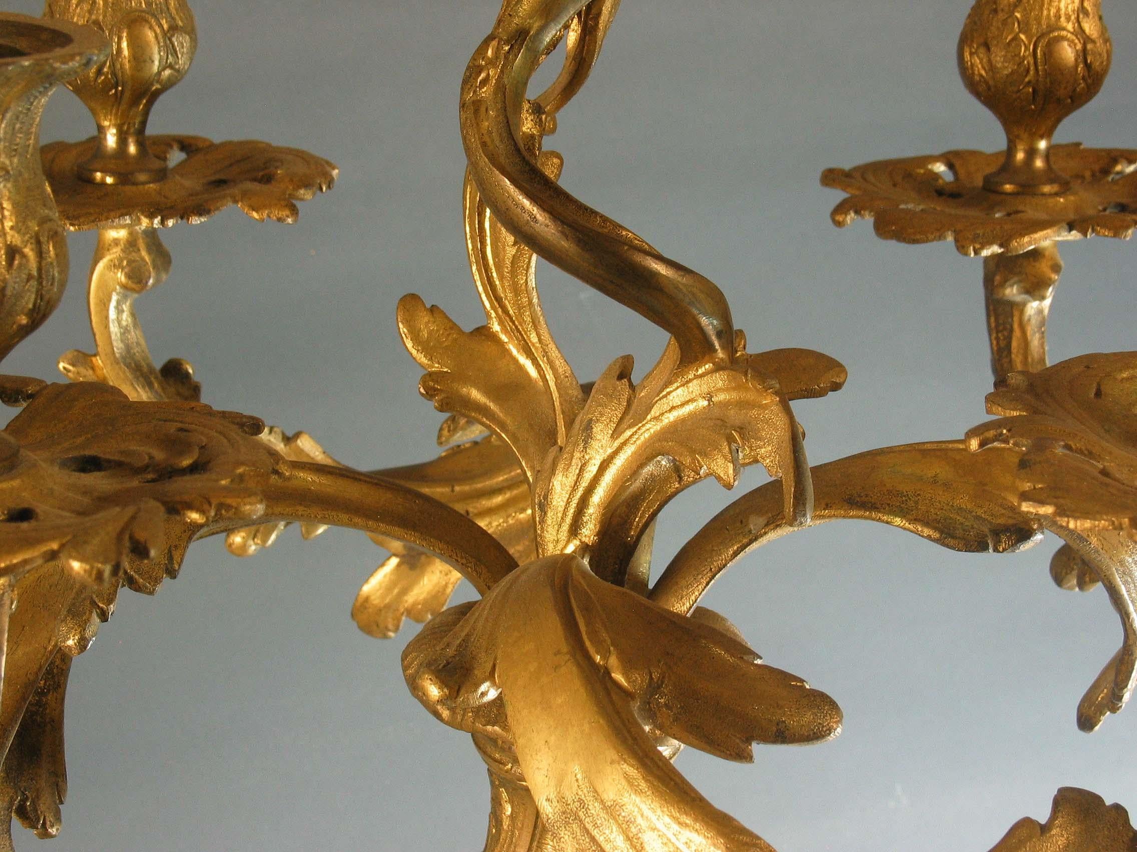 20th Century Louis XV Style Bronze Five-Light Candelabra For Sale