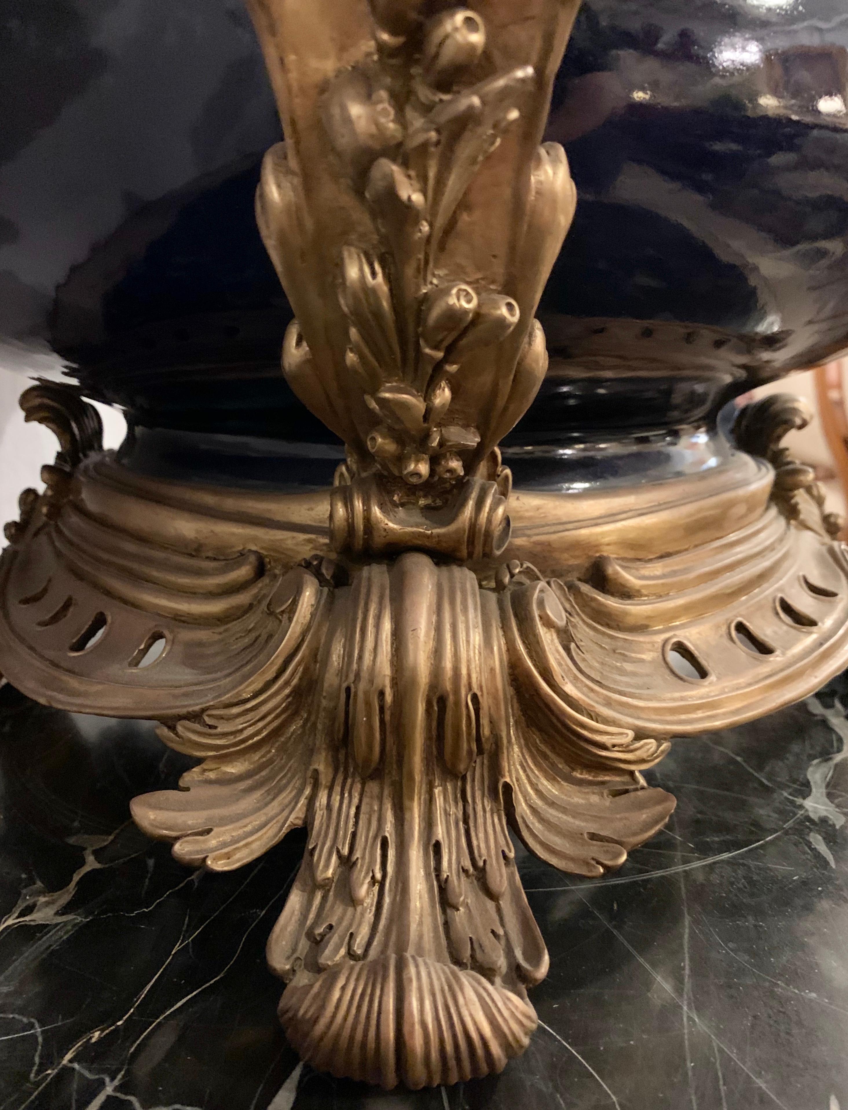 Louis XV Style Bronze Mounted Cobalt Blue Center Jardinière Planter 7