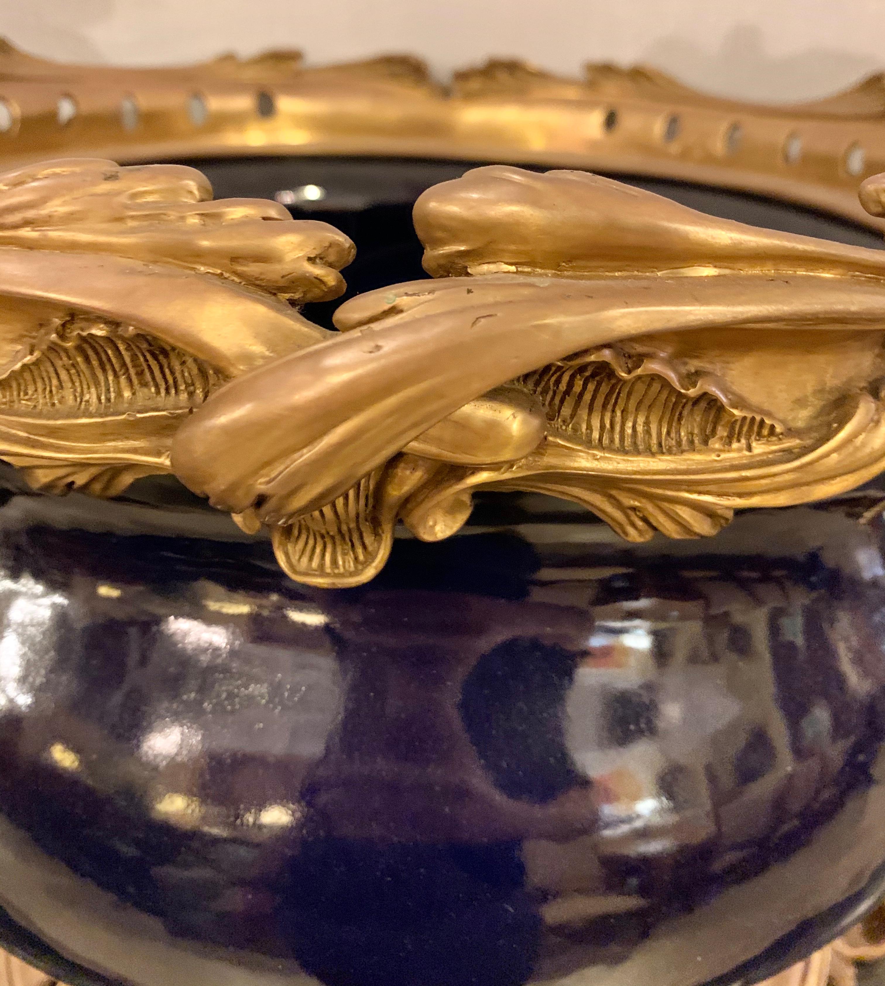 Louis XV Style Bronze Mounted Cobalt Blue Center Jardinière Planter In Good Condition In Manhasset, NY