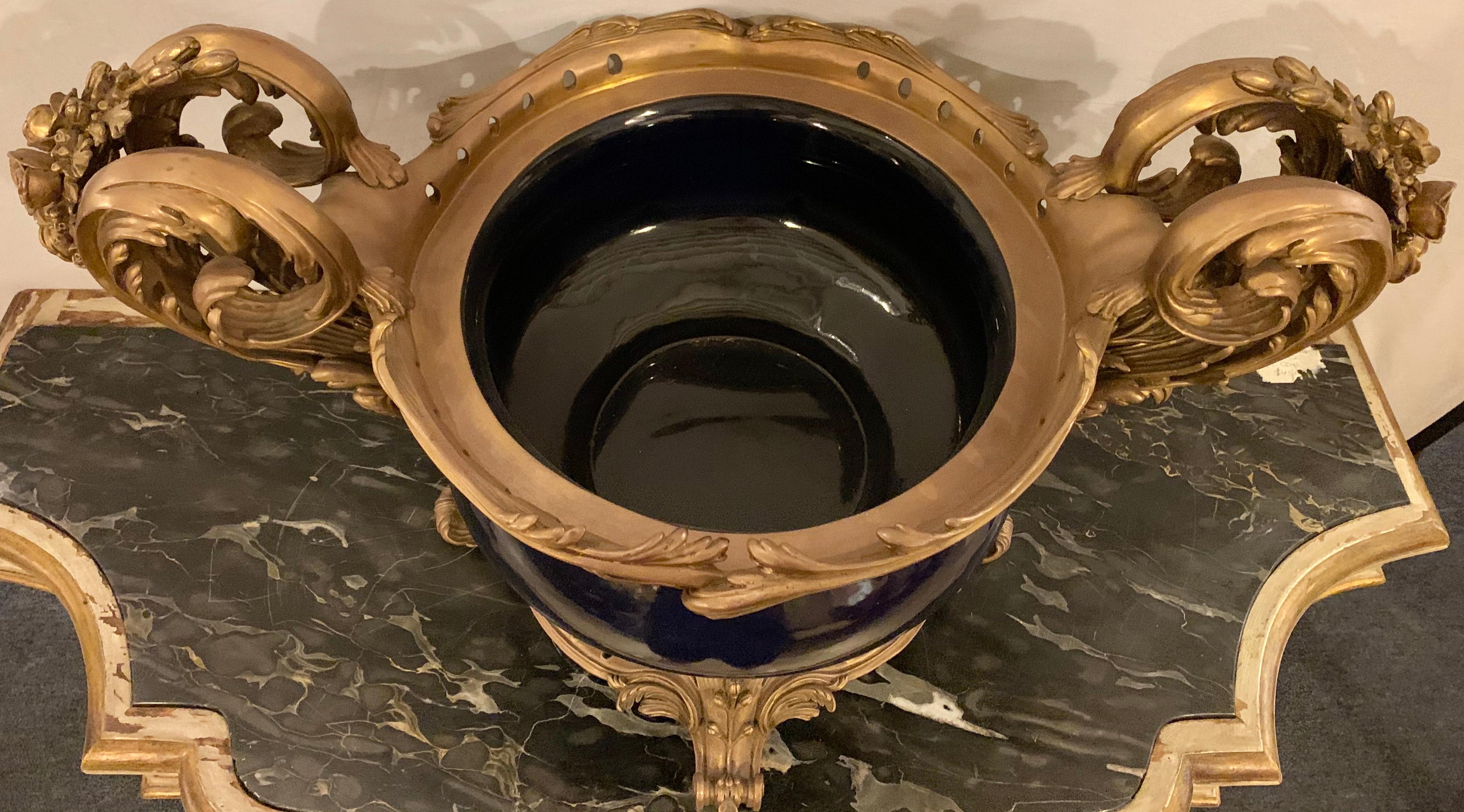 Louis XV Style Bronze Mounted Cobalt Blue Center Jardinière Planter 2