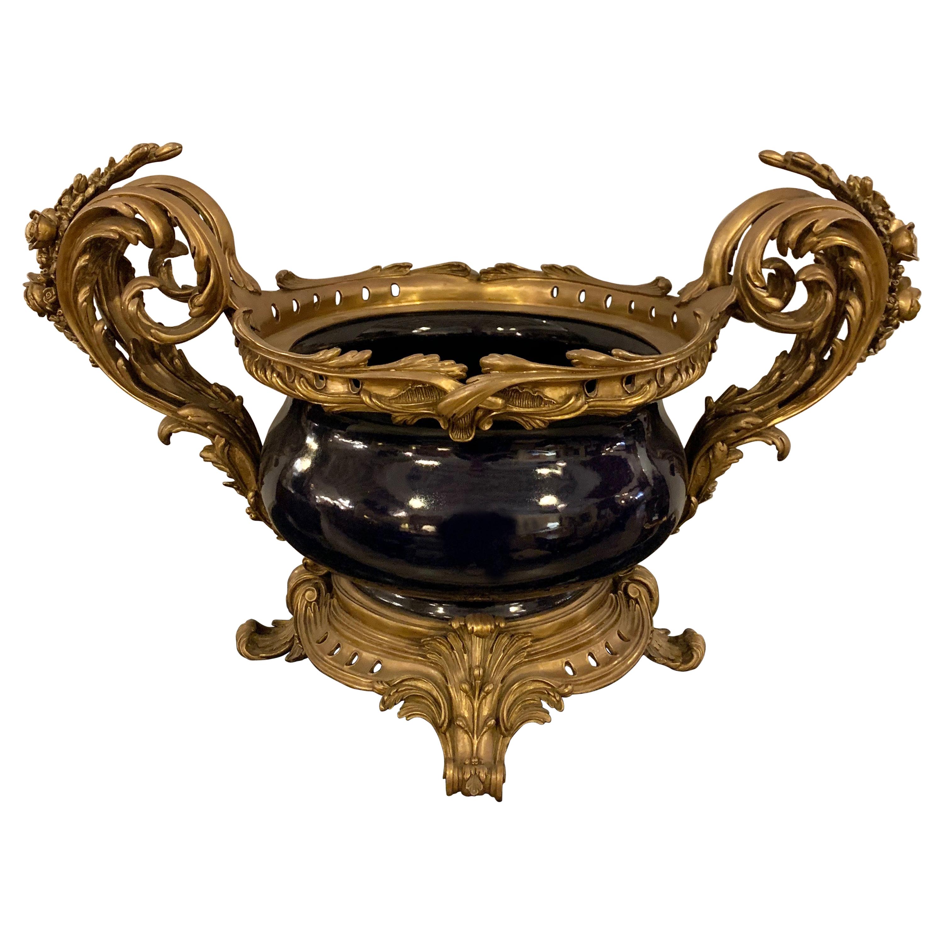 Louis XV Style Bronze Mounted Cobalt Blue Center Jardinière Planter