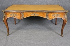 Louis XV Style Bronze Mounted French Leather Top Desk Bureau Plat